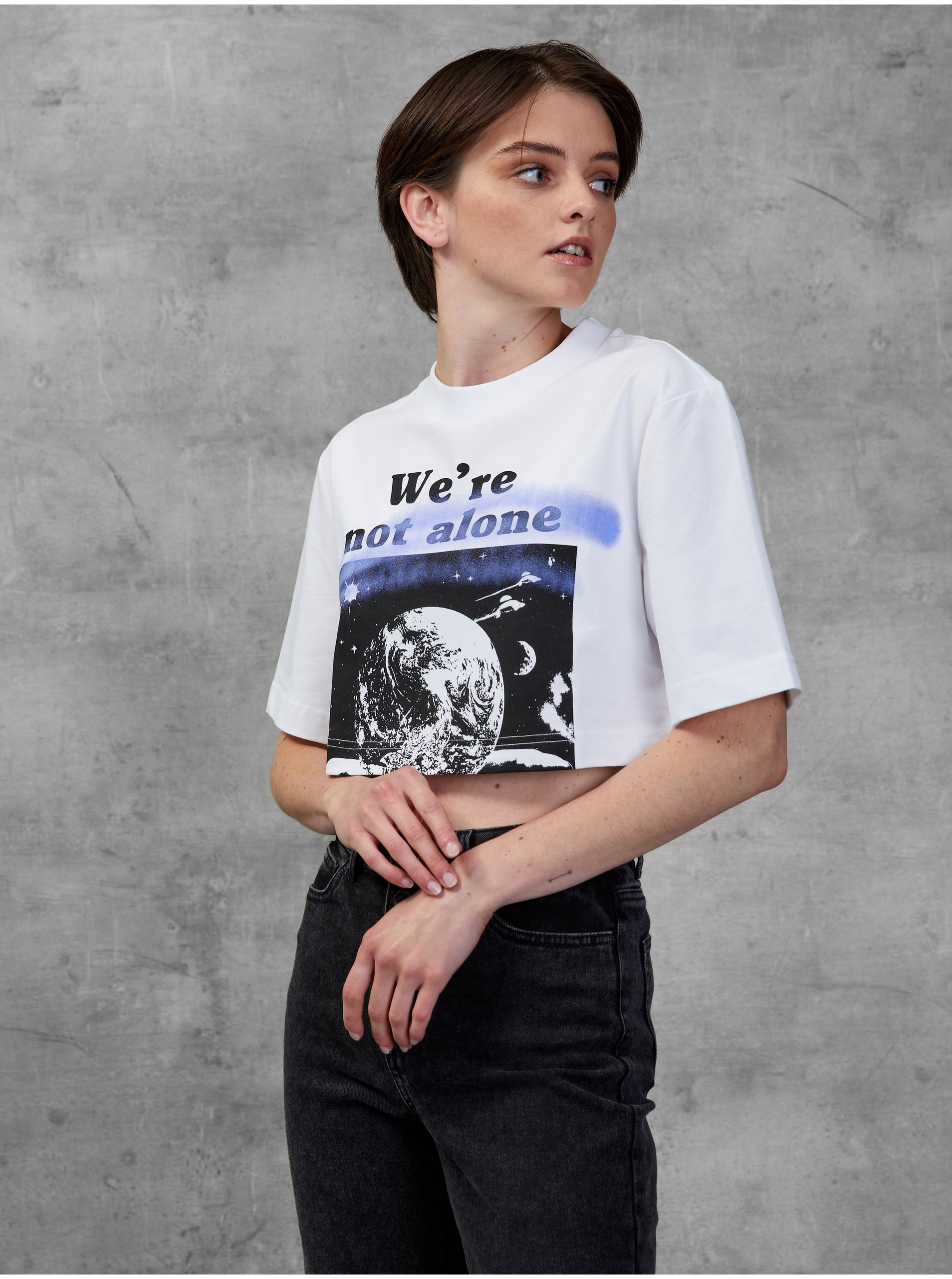 White Women's Cropped T-Shirt with Diesel Print - Women