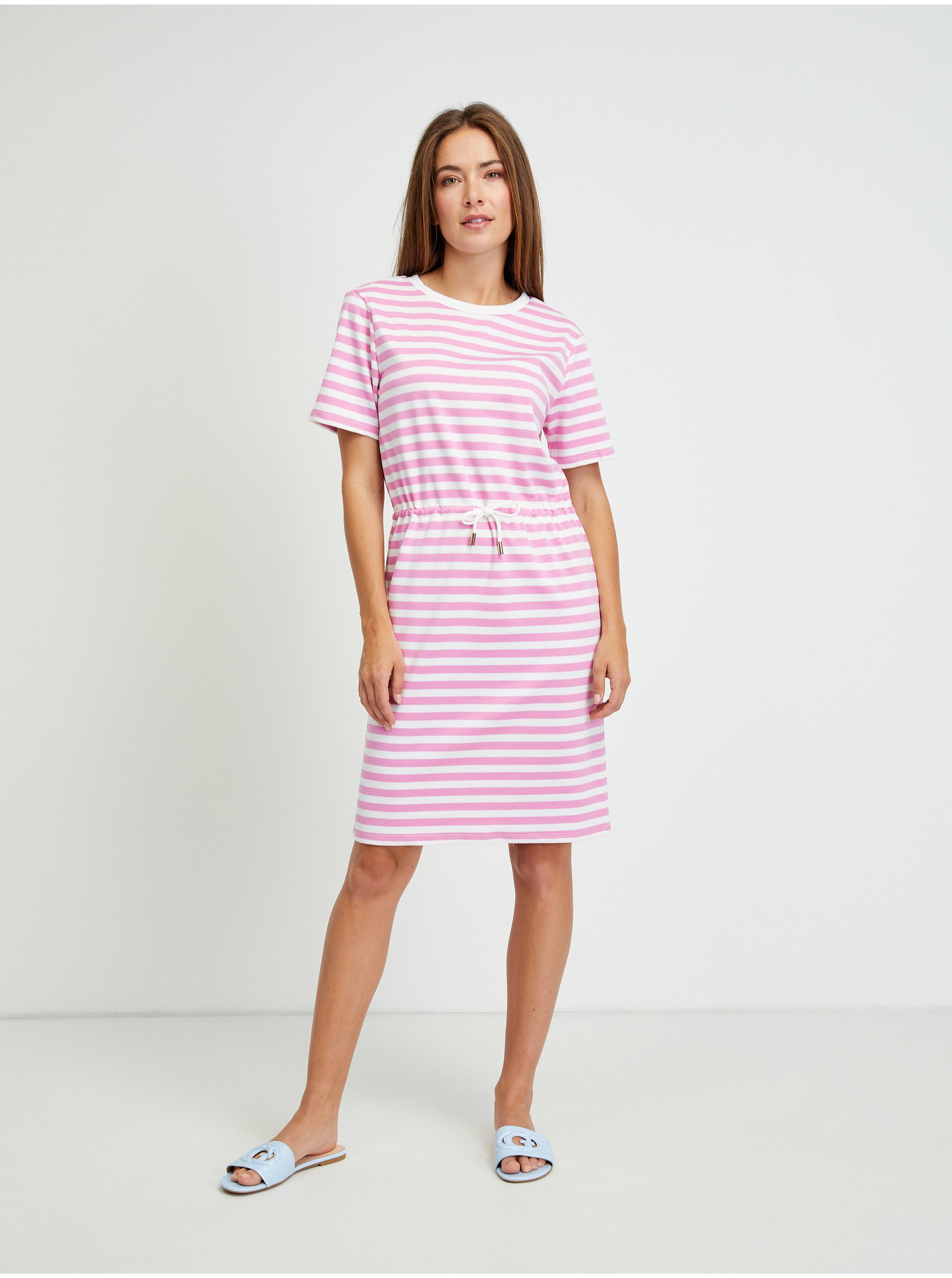 White-pink Striped Dress VILA Tinny - Women