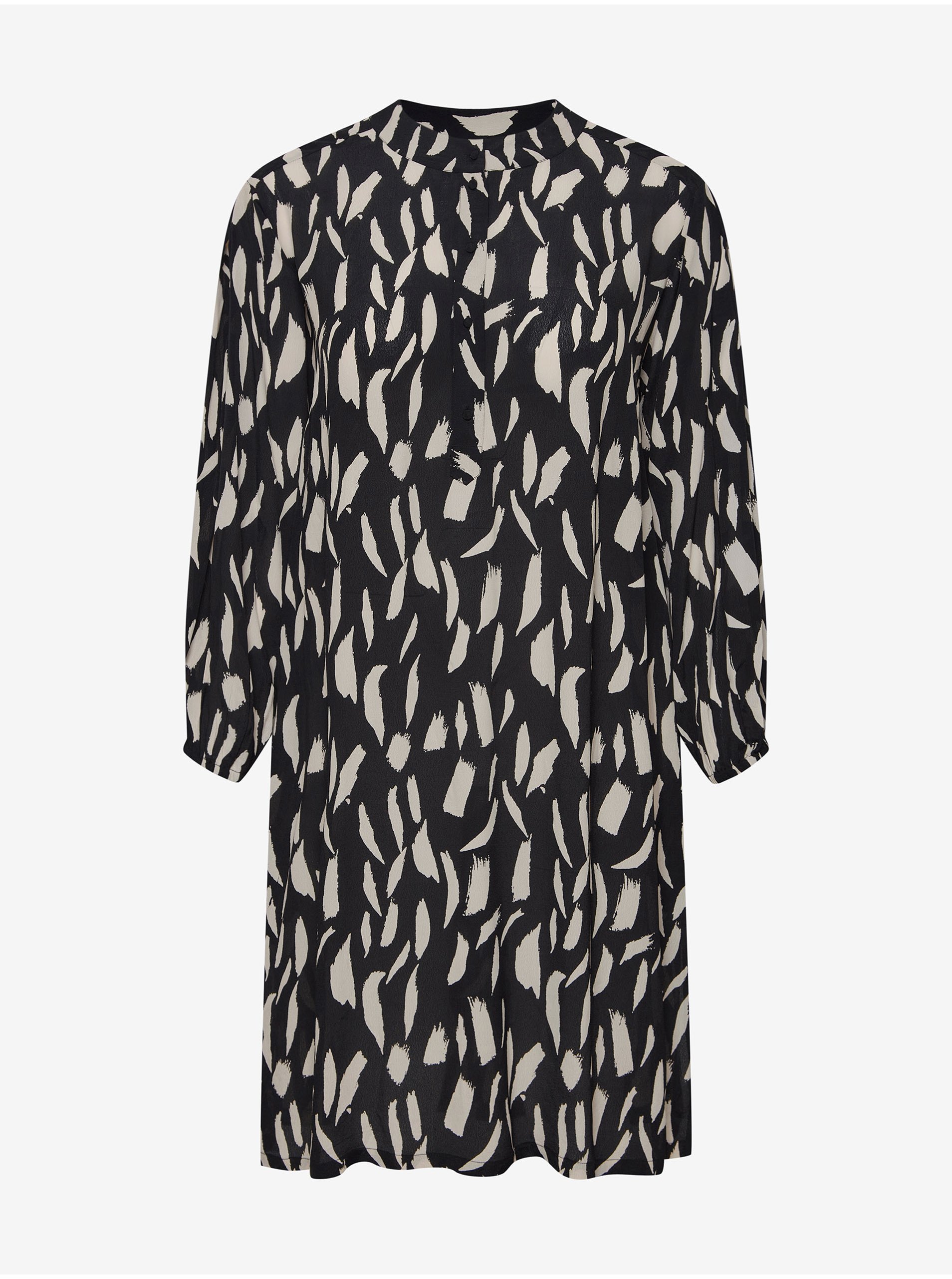 Levně Fransa Krémovo-černé vzorované košilové šaty s tříčtvrtečním rukávem Fra - Dámské