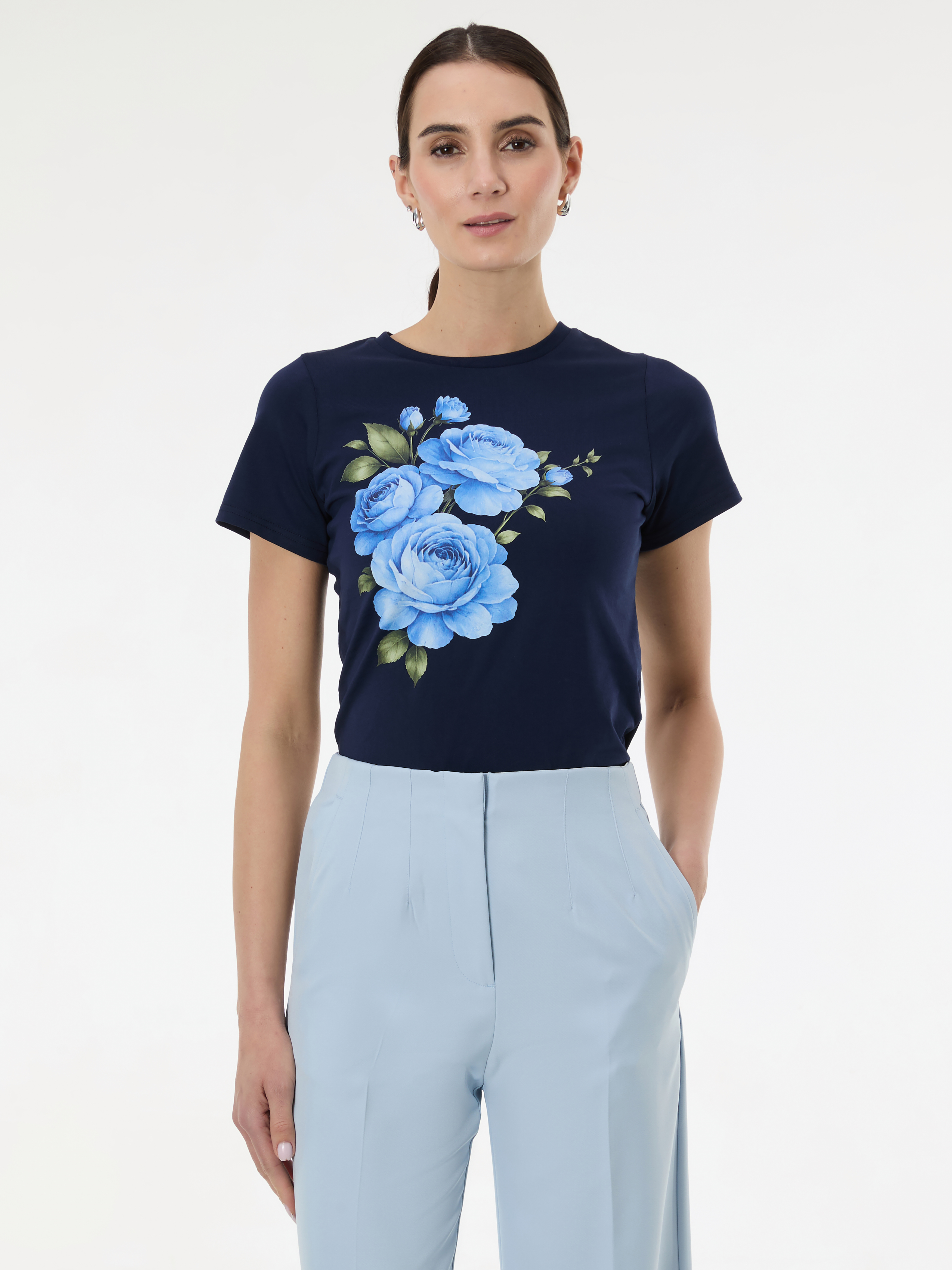Dark blue women's T-shirt with ORSAY print - Women's