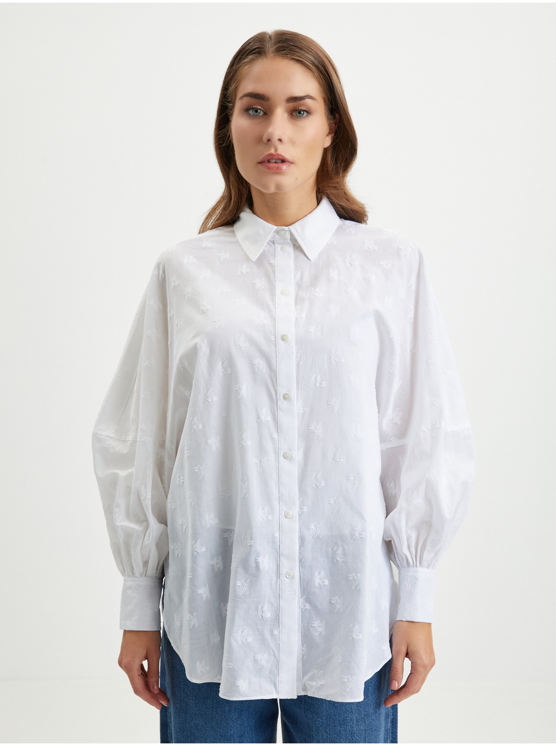 Levně Bílá dámská vzorovaná košile KARL LAGERFELD - Dámské