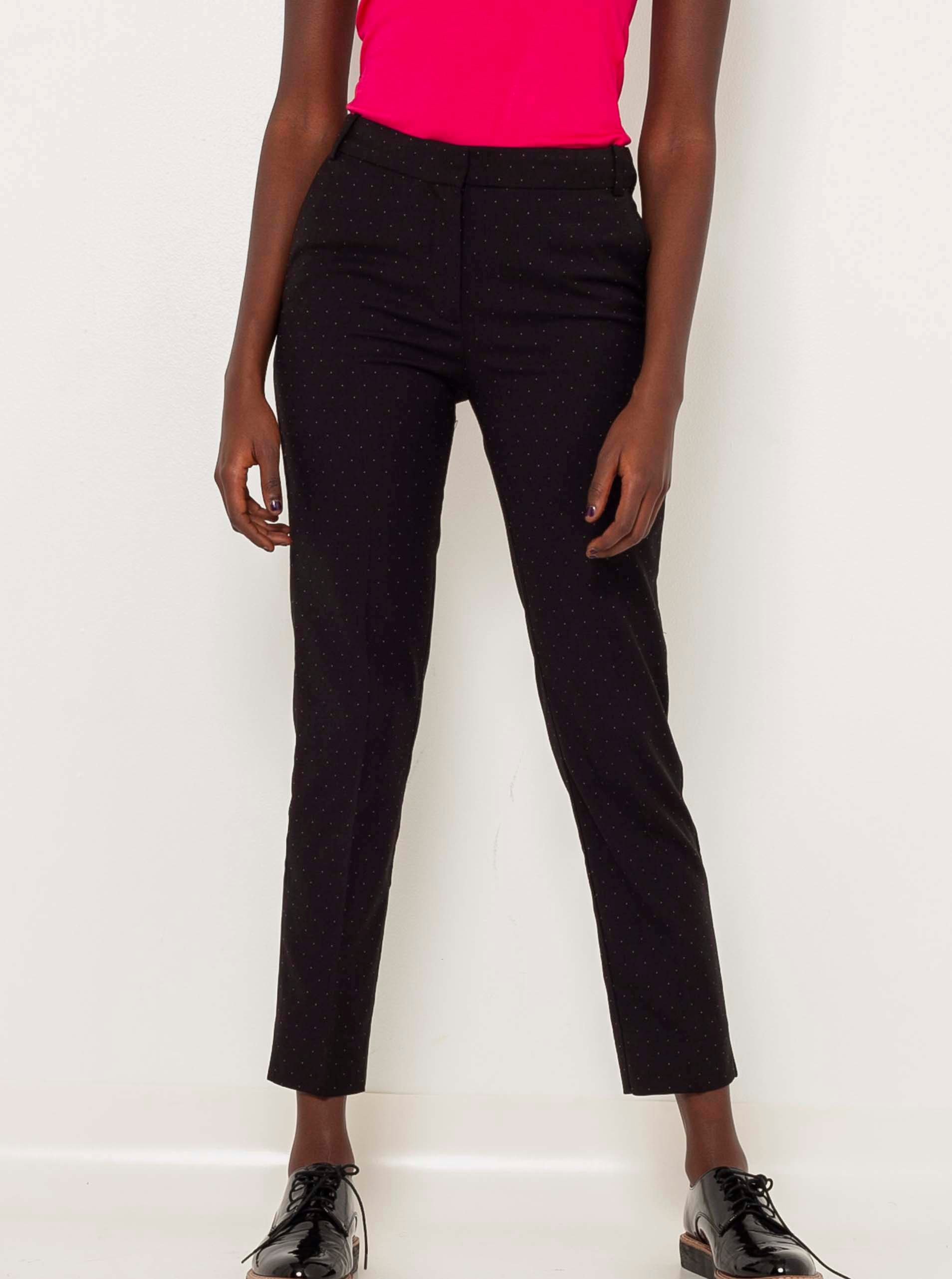Fekete mintás vágott egyenes szabású nadrág CAMAIEU - Nők