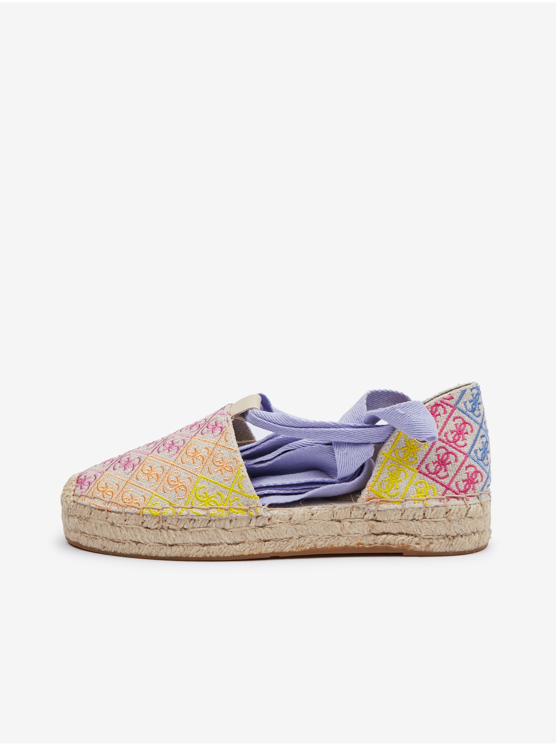 Pink-yellow Women's Patterned Espadrilles For Tying Guess Jalene 3 - Ladies