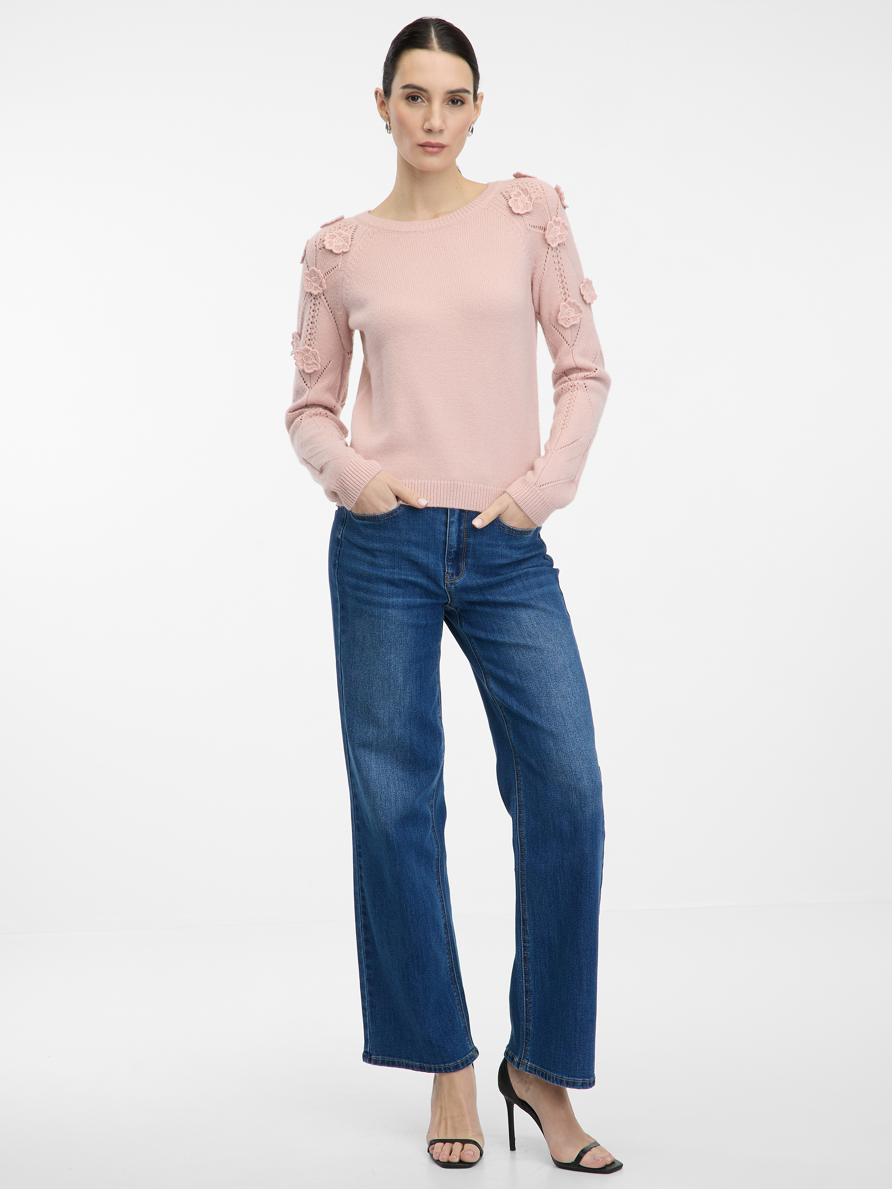 Light pink women's sweater with floral application ORSAY - Women's