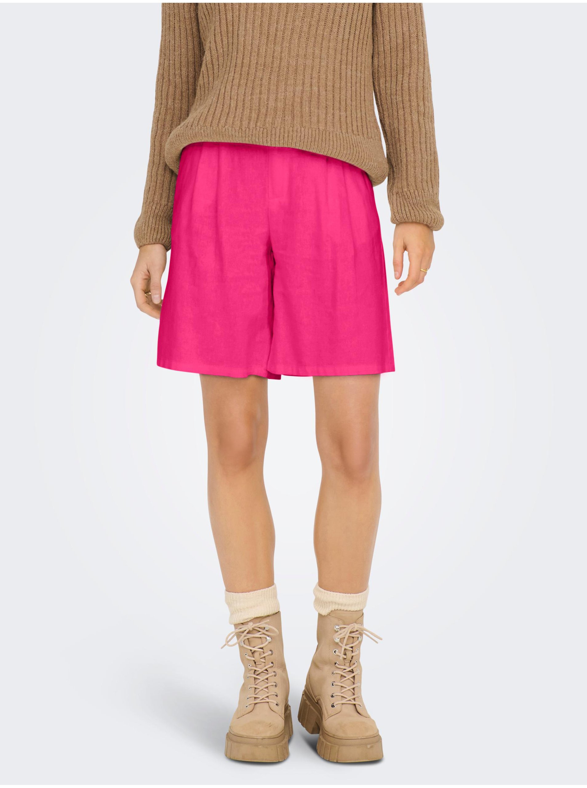 Dark pink women's linen shorts ONLY Caro - Women