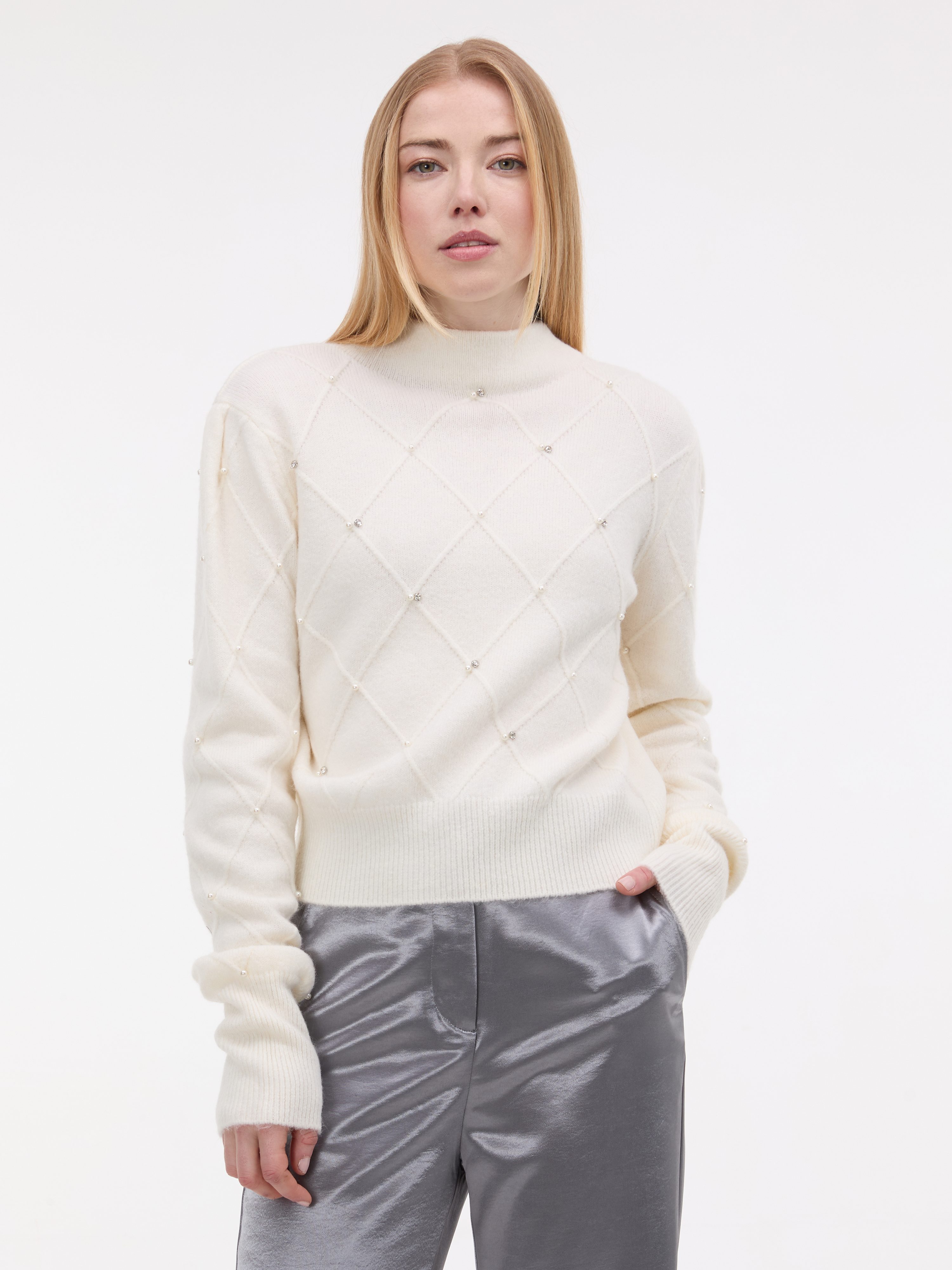 Krémový dámsky sveter s aplikáciou ORSAY