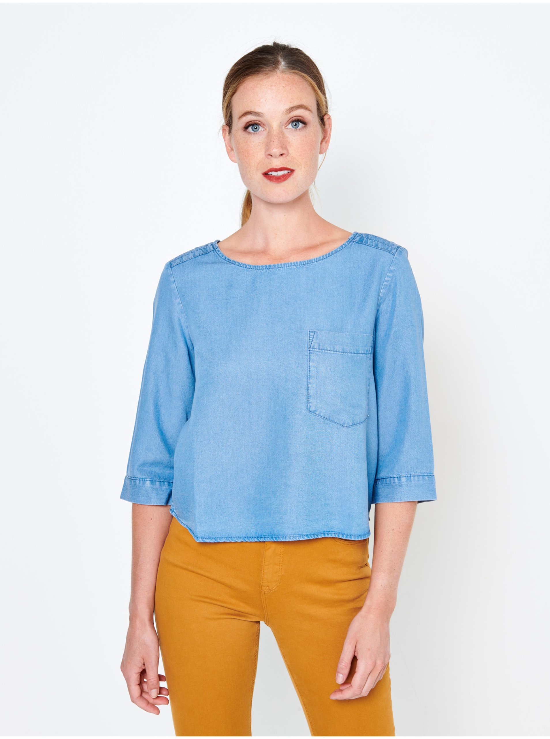 Light blue blouse with three-quarter sleeves CAMAIEU - Ladies