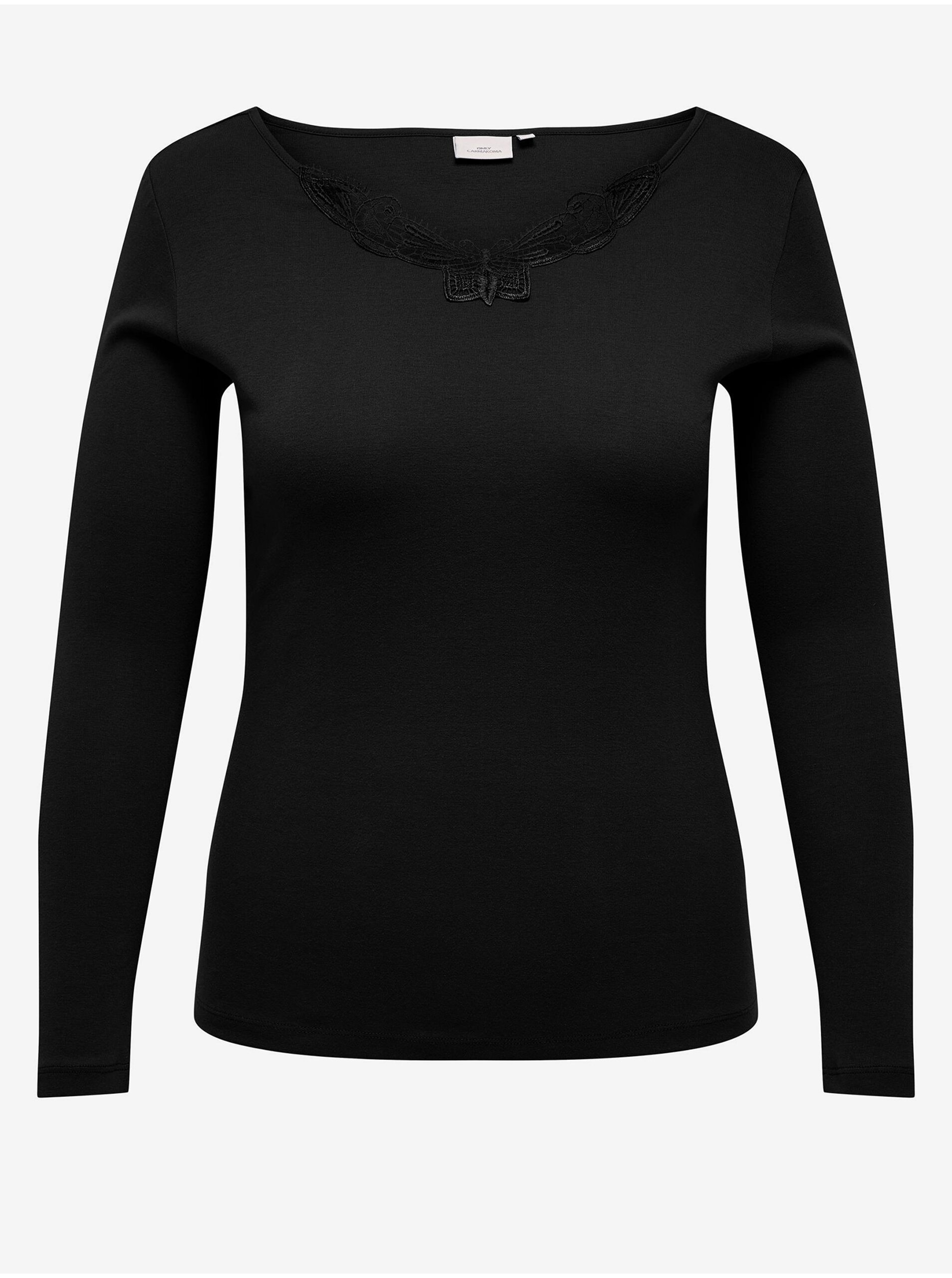 Levně Černé dámské tričko s dlouhým rukávem ONLY CARMAKOMA New Kira - Dámské
