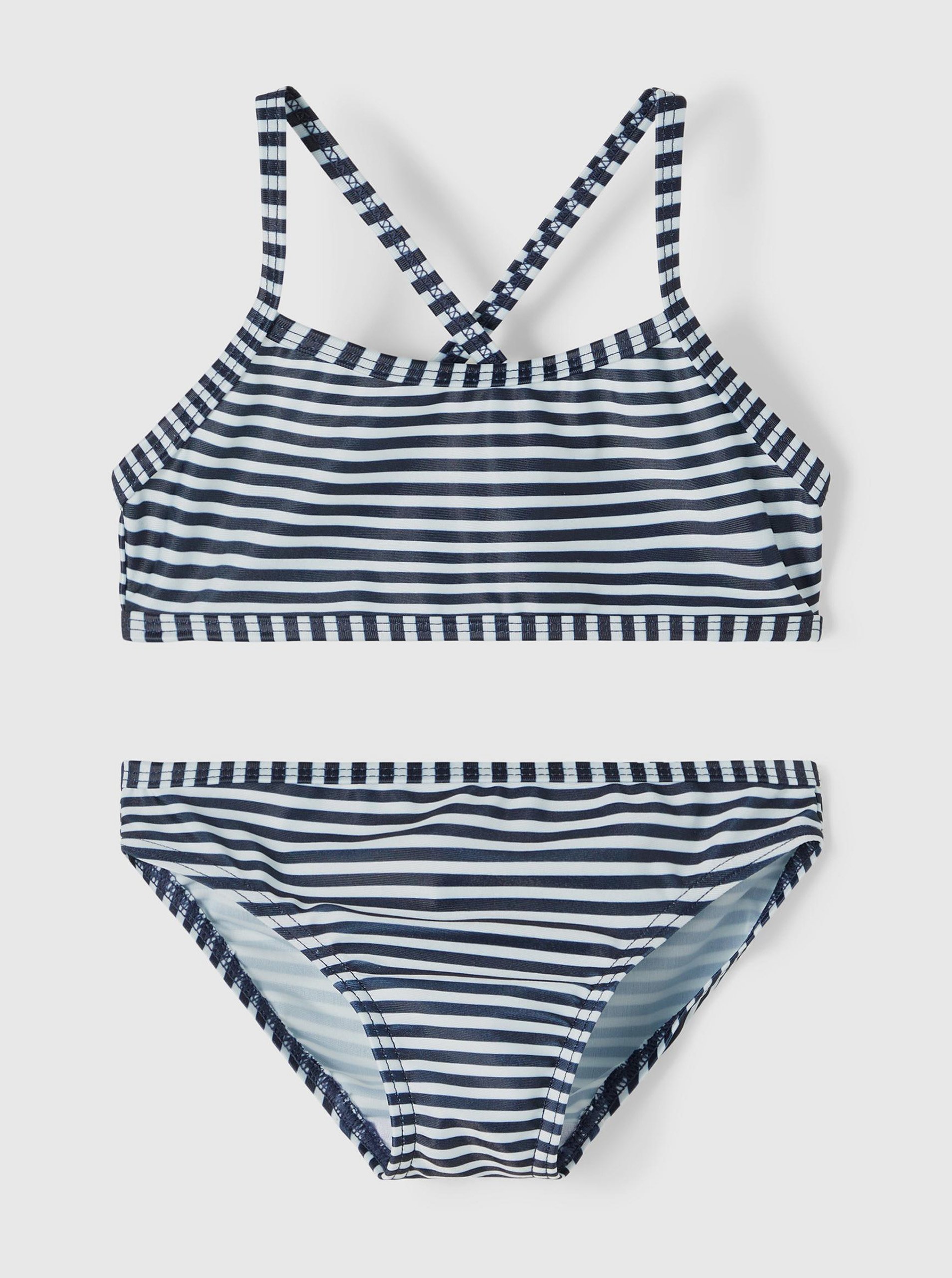 Levně Bílo-modré holčičí pruhované dvoudílné plavky name it Felisia - unisex