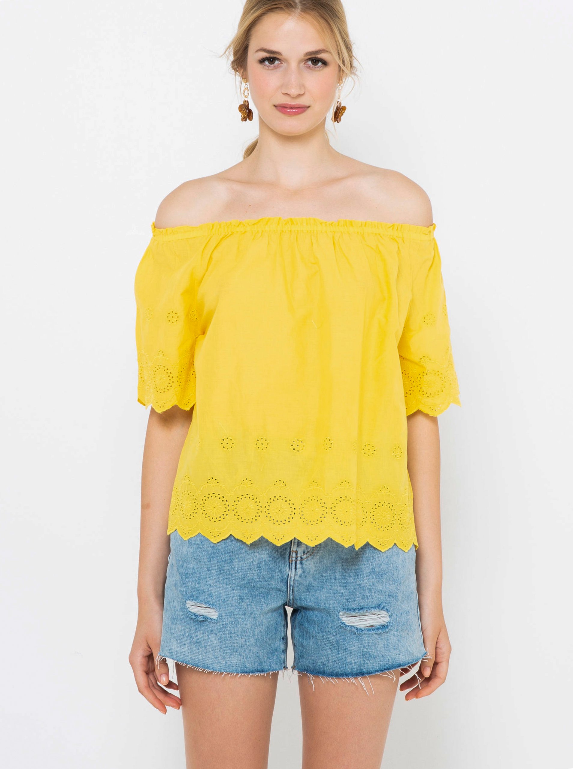 Yellow blouse with exposed shoulders CAMAIEU - Ladies