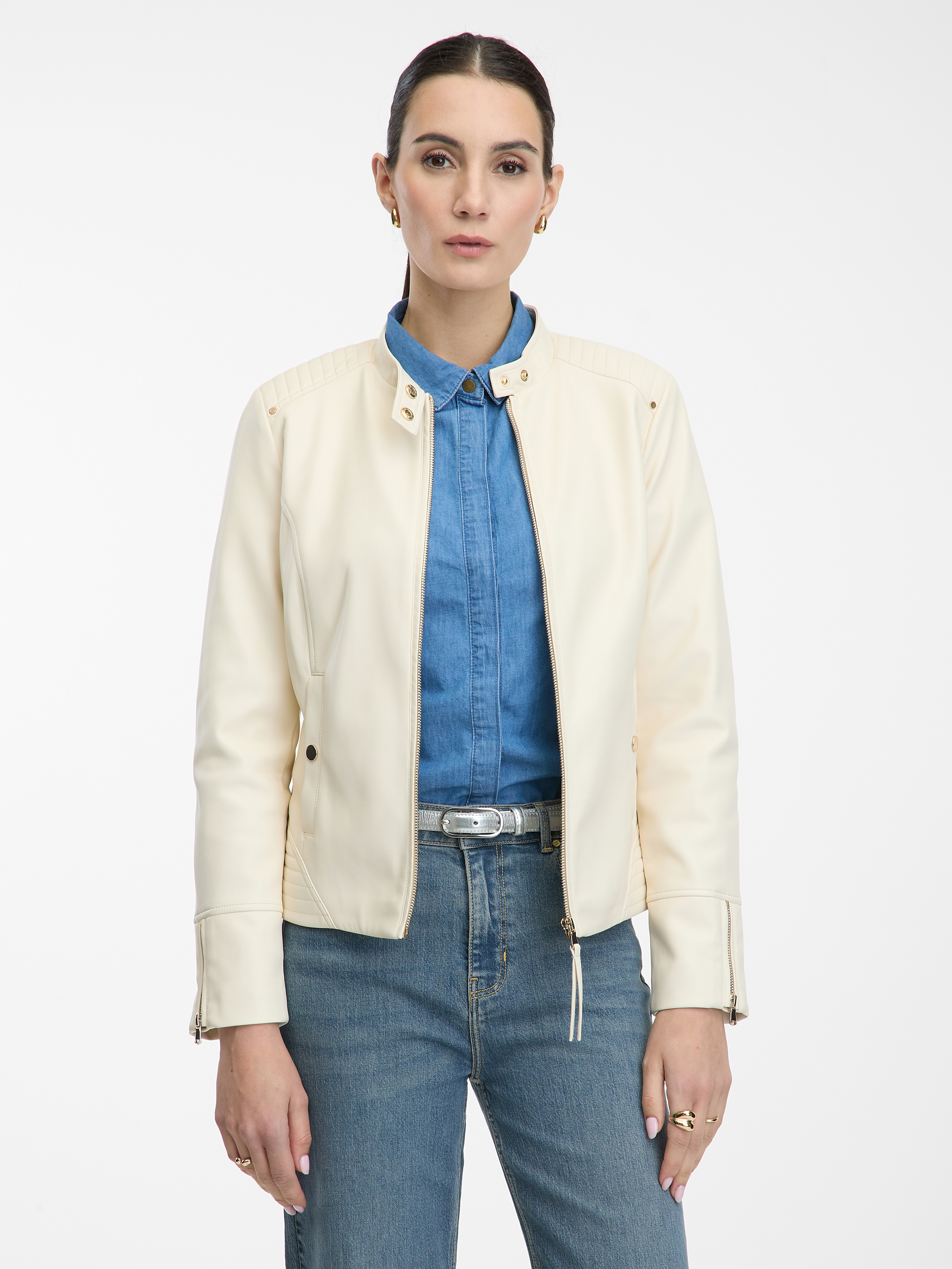 Cream womens jacket with stand-up collar ORSAY - Womens
