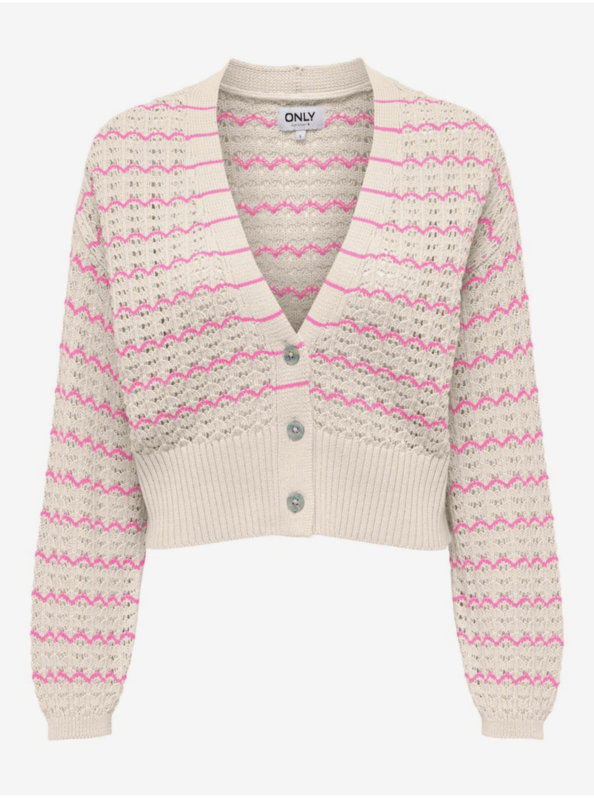 Pink and beige women's striped cardigan ONLY Asa - Women's