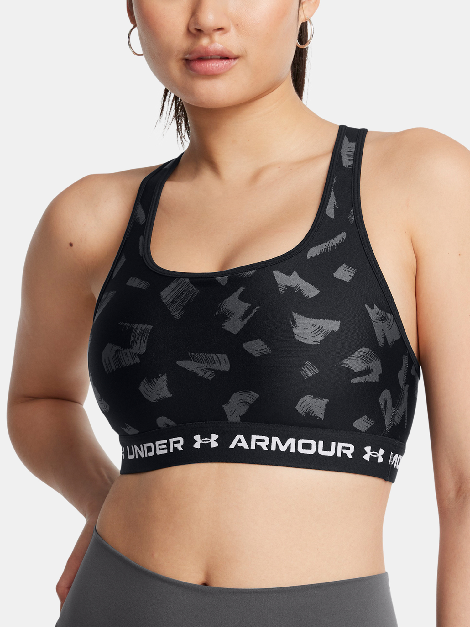 Women's Bra Under Armour Crossback Mid Print-BLK - Women's