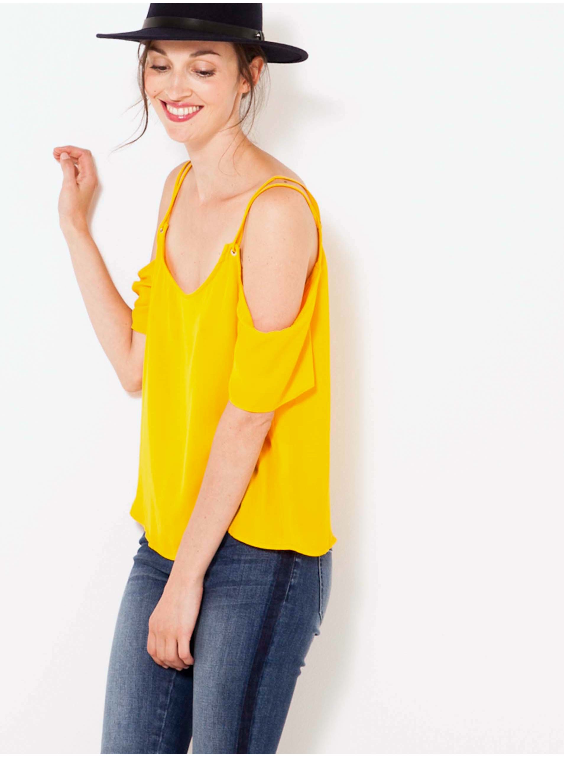 Yellow Loose Blouse With CAMAIEU Cutouts - Women