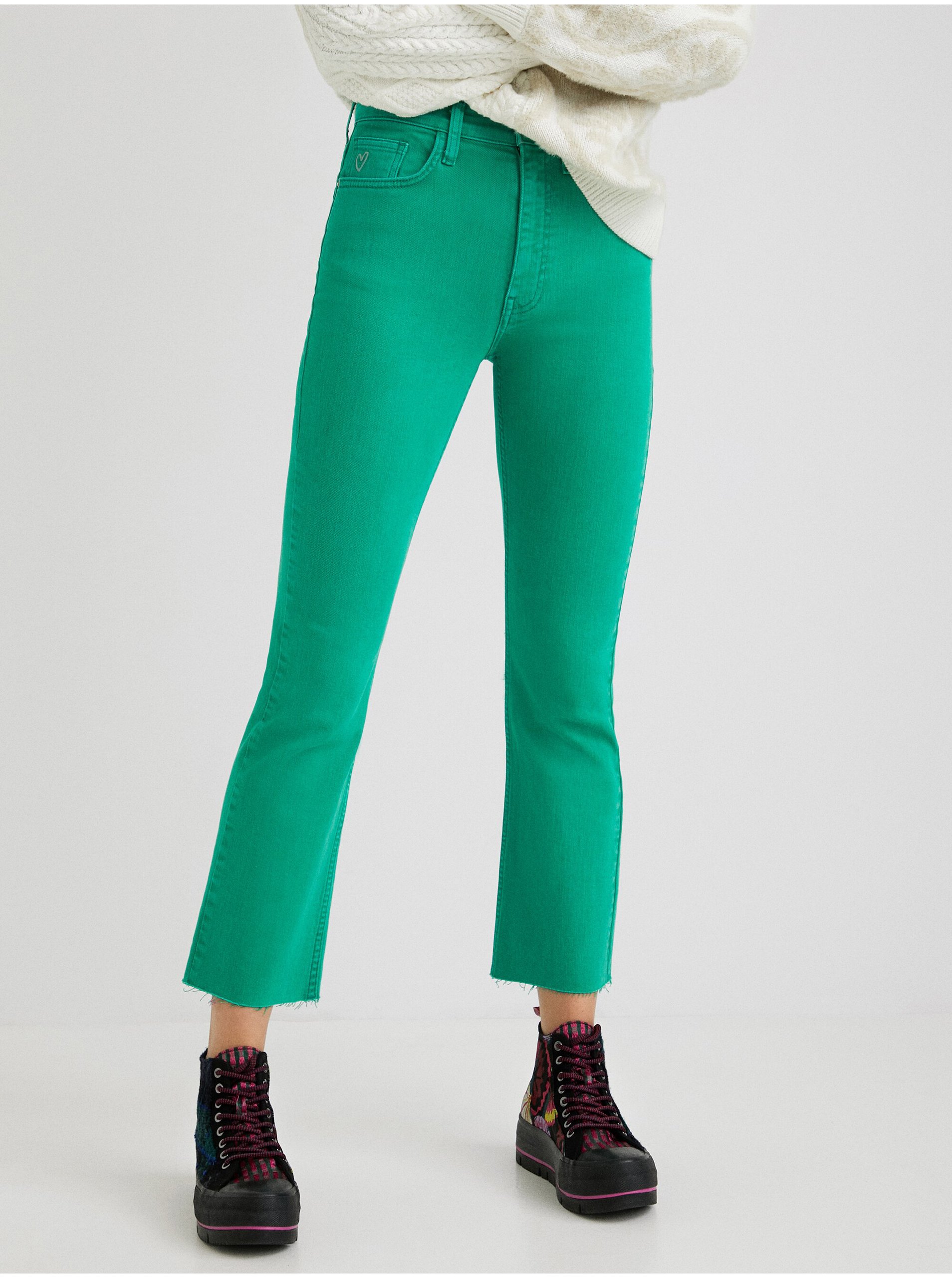 Green Womens Shortened Bootcut Jeans Desigual Lainta - Women