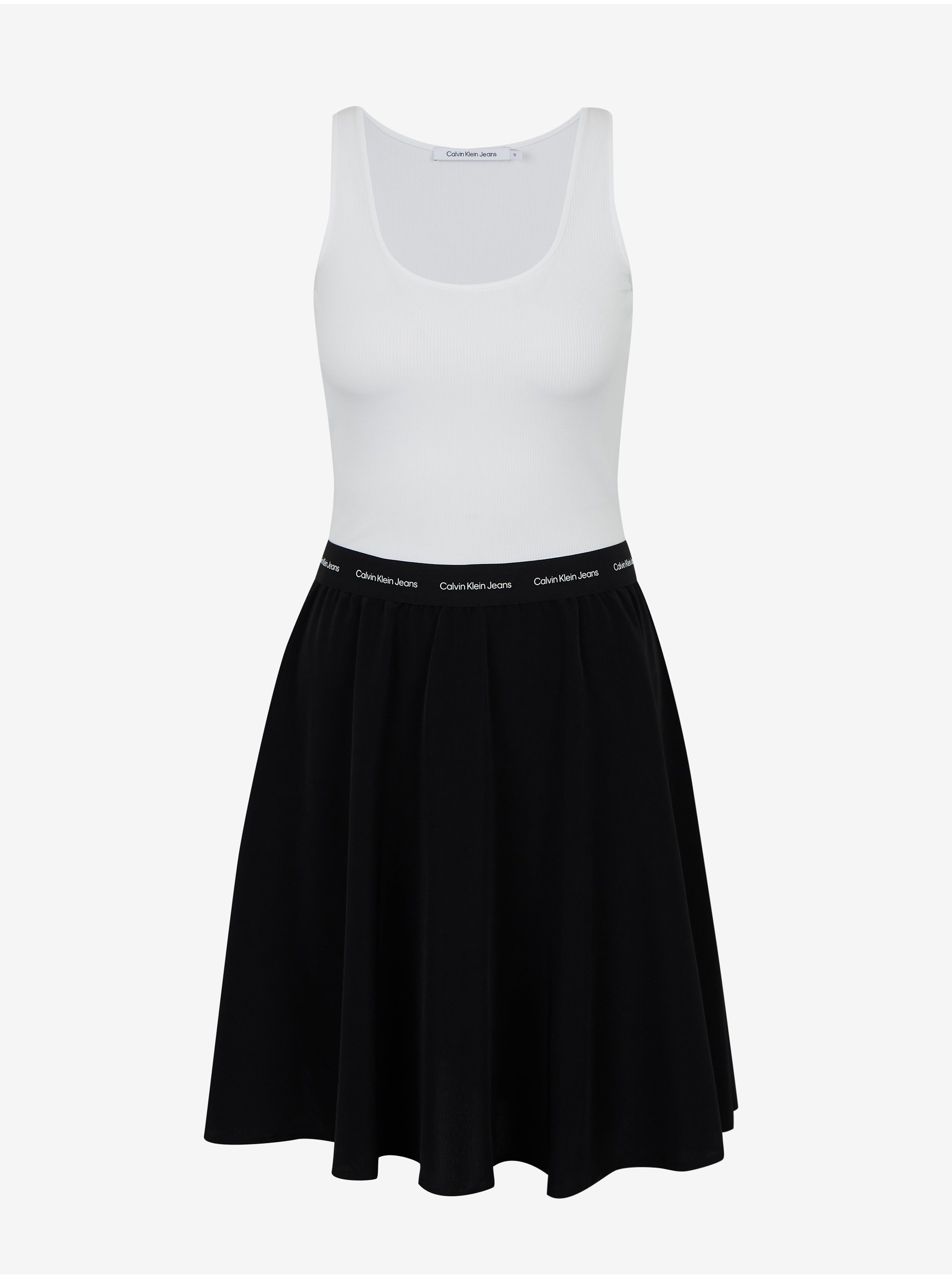 Levně Bílo-černé dámské šaty Calvin Klein Jeans - Dámské