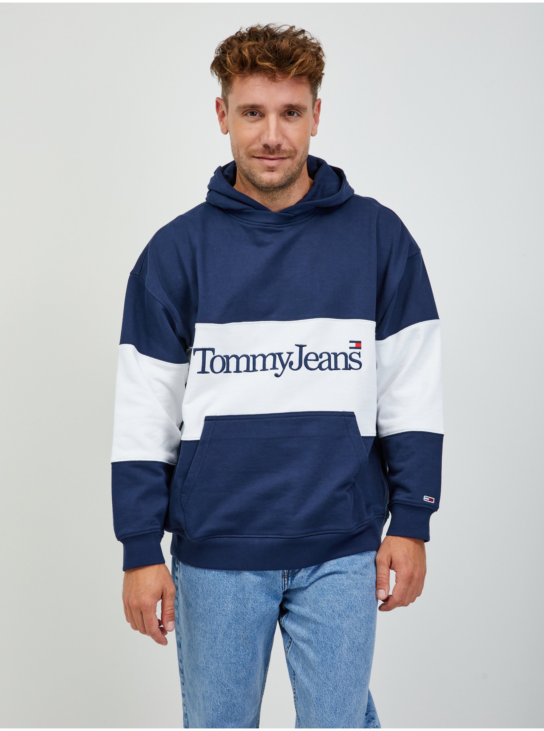 Λευκό-Μπλε Ανδρικό Φούτερ με Κουκούλα Tommy Jeans - Ανδρικά