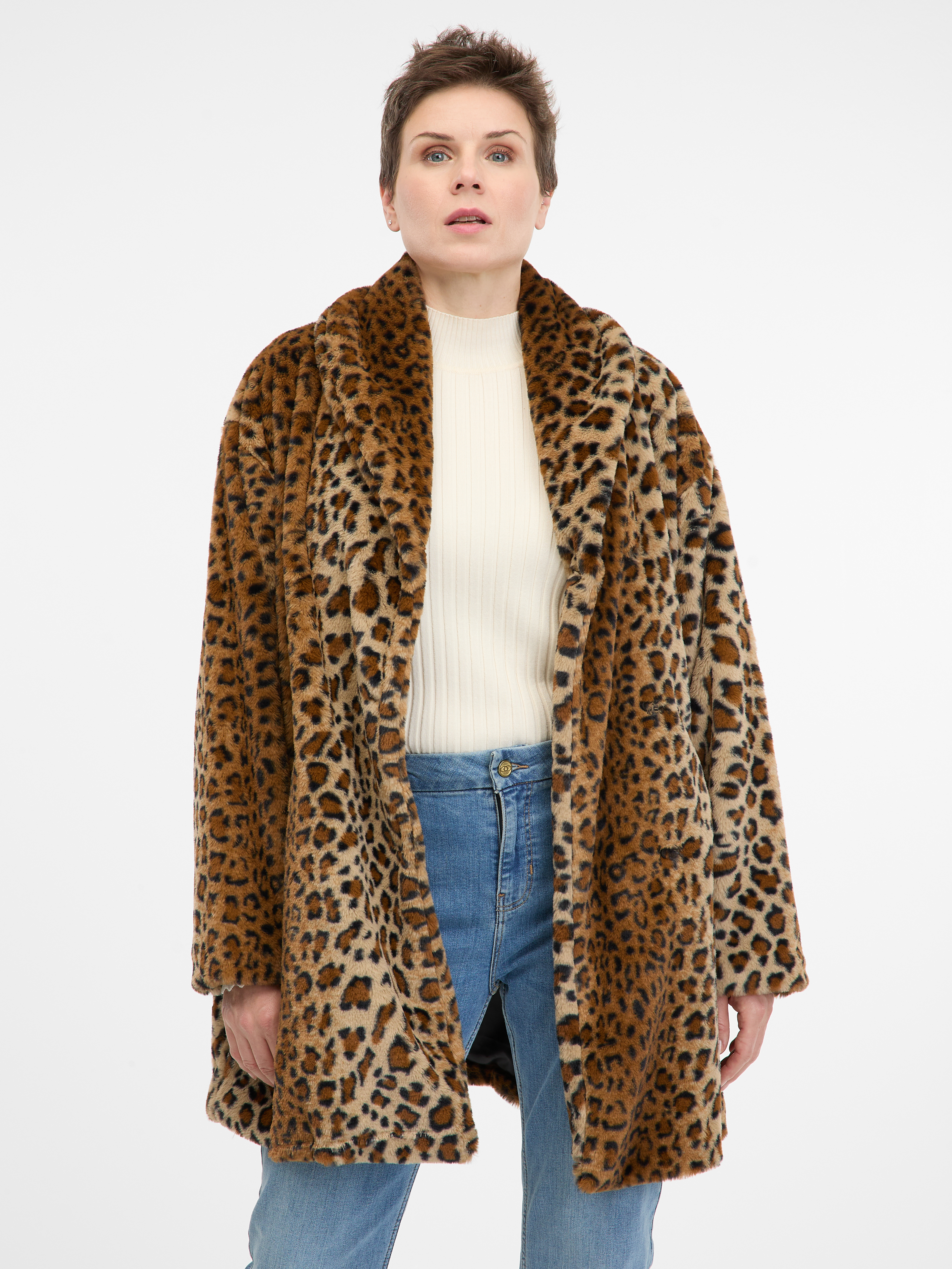Light brown patterned womens coat ORSAY - Womens