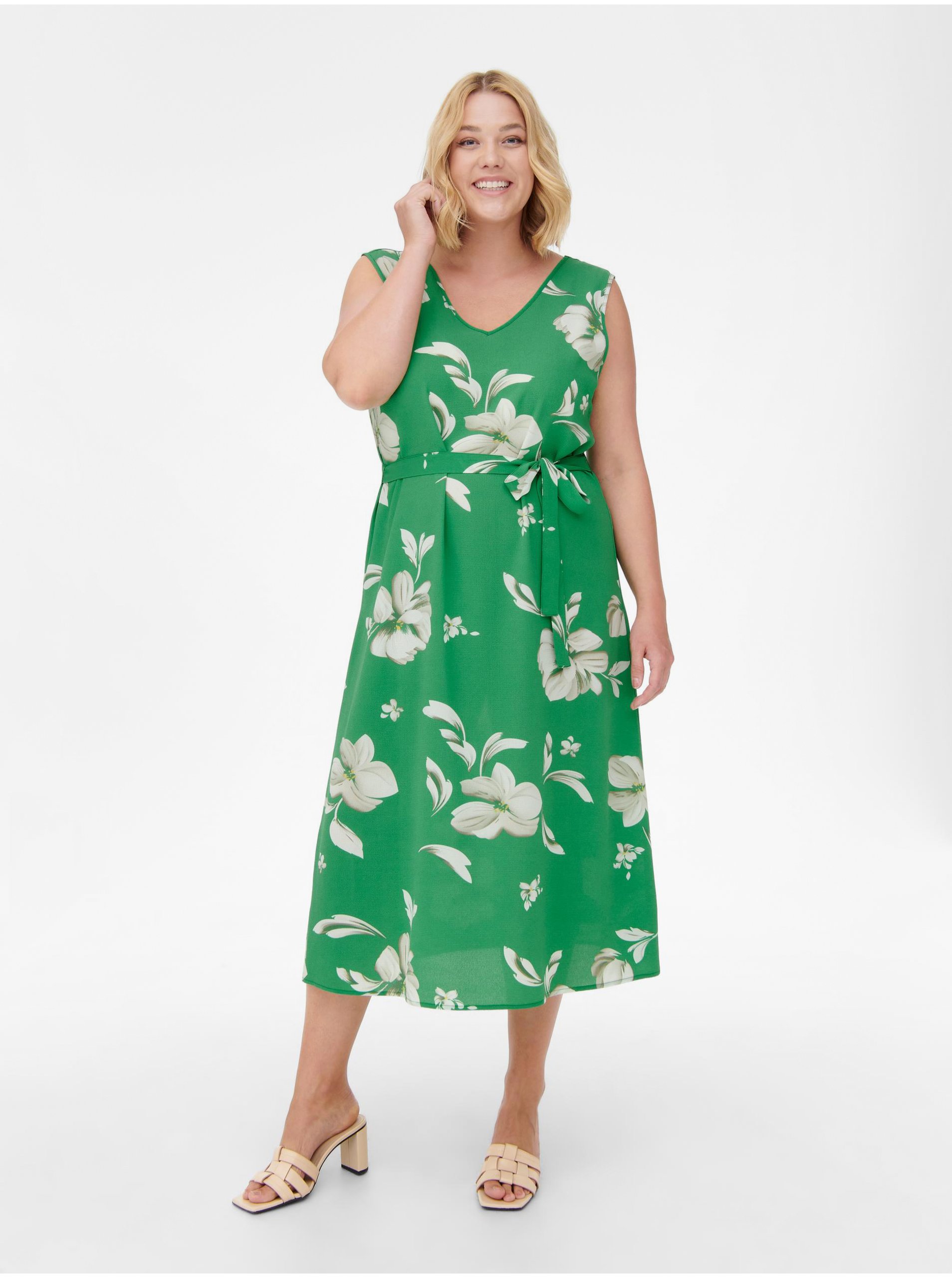 Green Floral Midish with Tie ONLY CARMAKOMA Luxmille - Women
