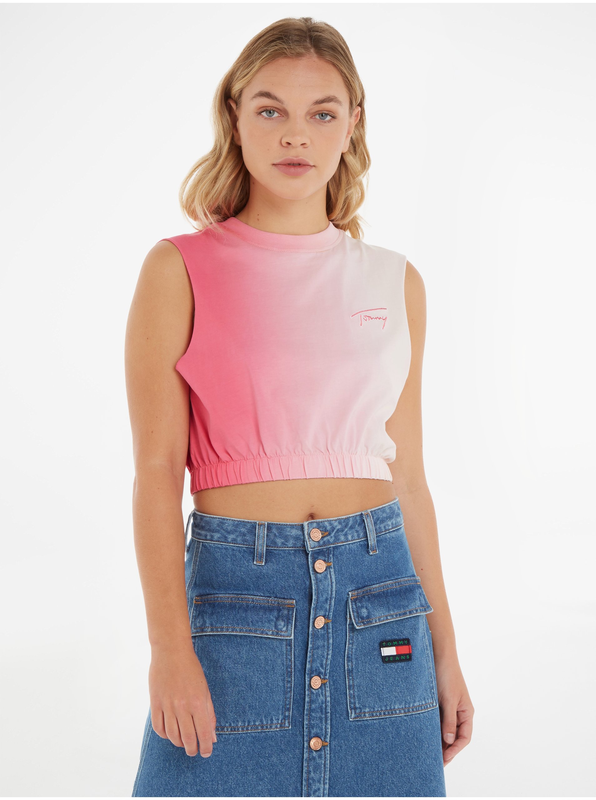 Levně Růžový dámský crop top Tommy Jeans - Dámské