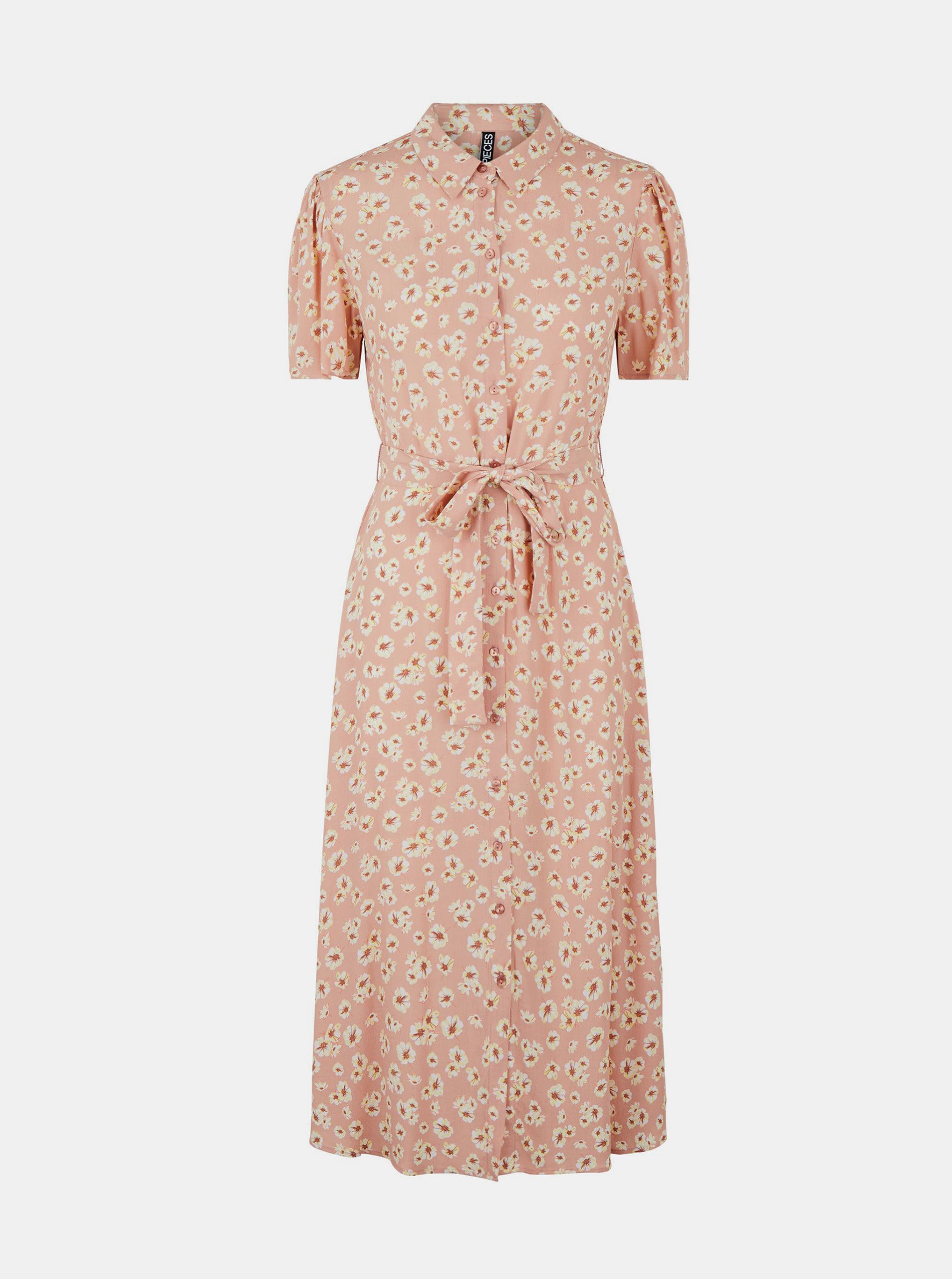 Pink Floral Shirt Midi Dress Pieces Miller - Women