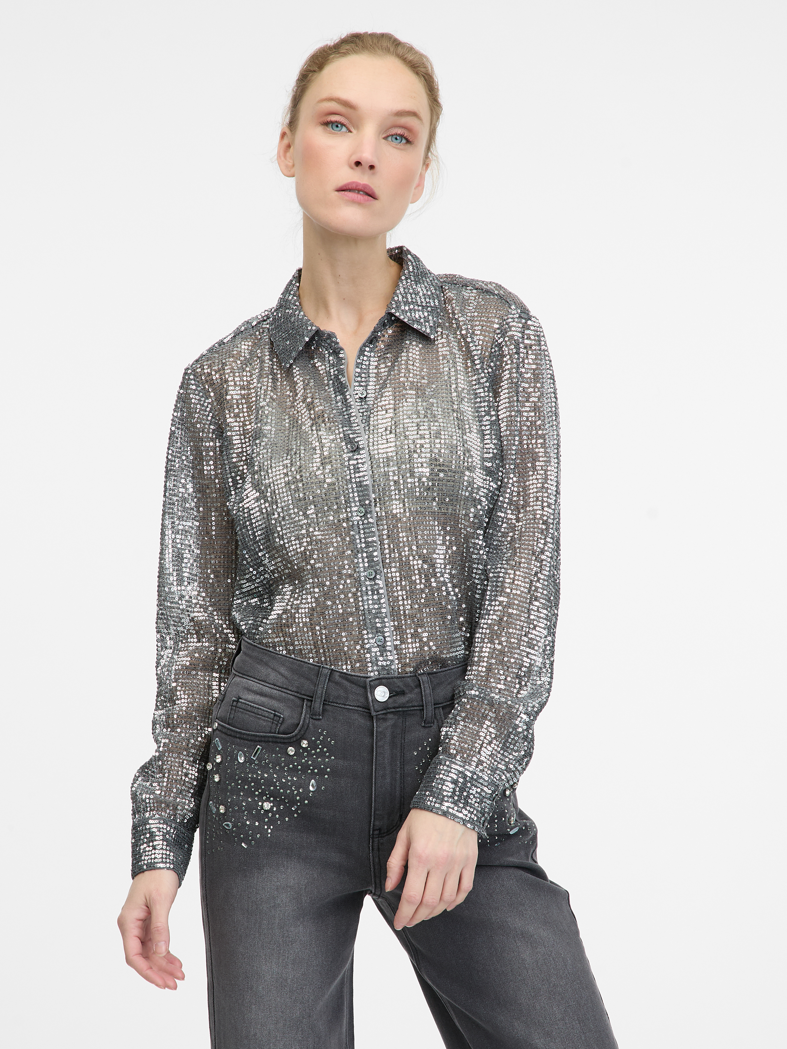 Silver women's blouse with collar ORSAY - Women's