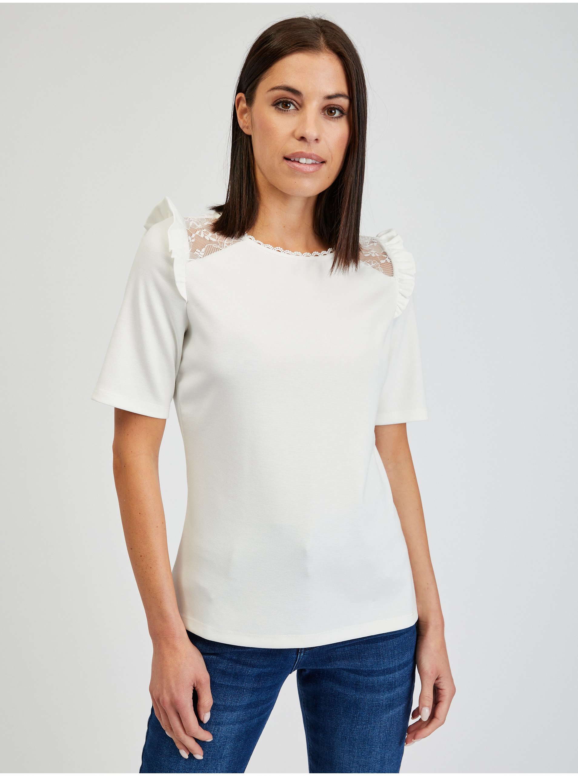 Levně Orsay Bílé dámské tričko s průstřihem na zádech - Dámské