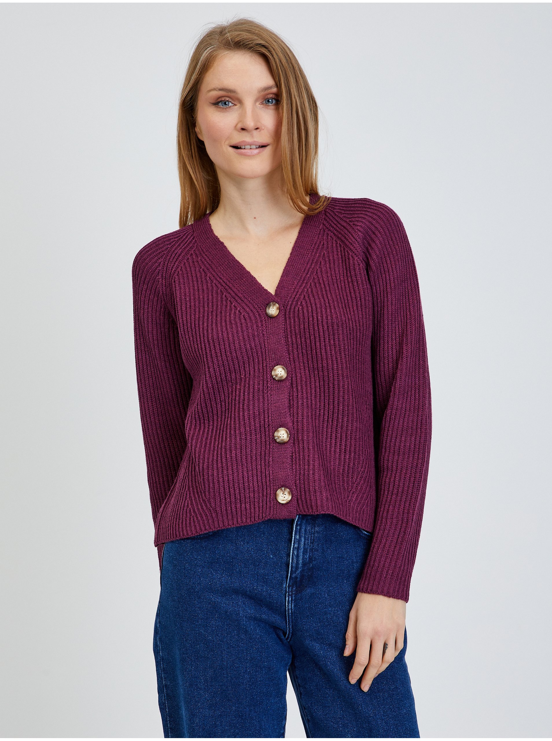 Burgundy Ribbed Cardigan Pieces Silla - Women's