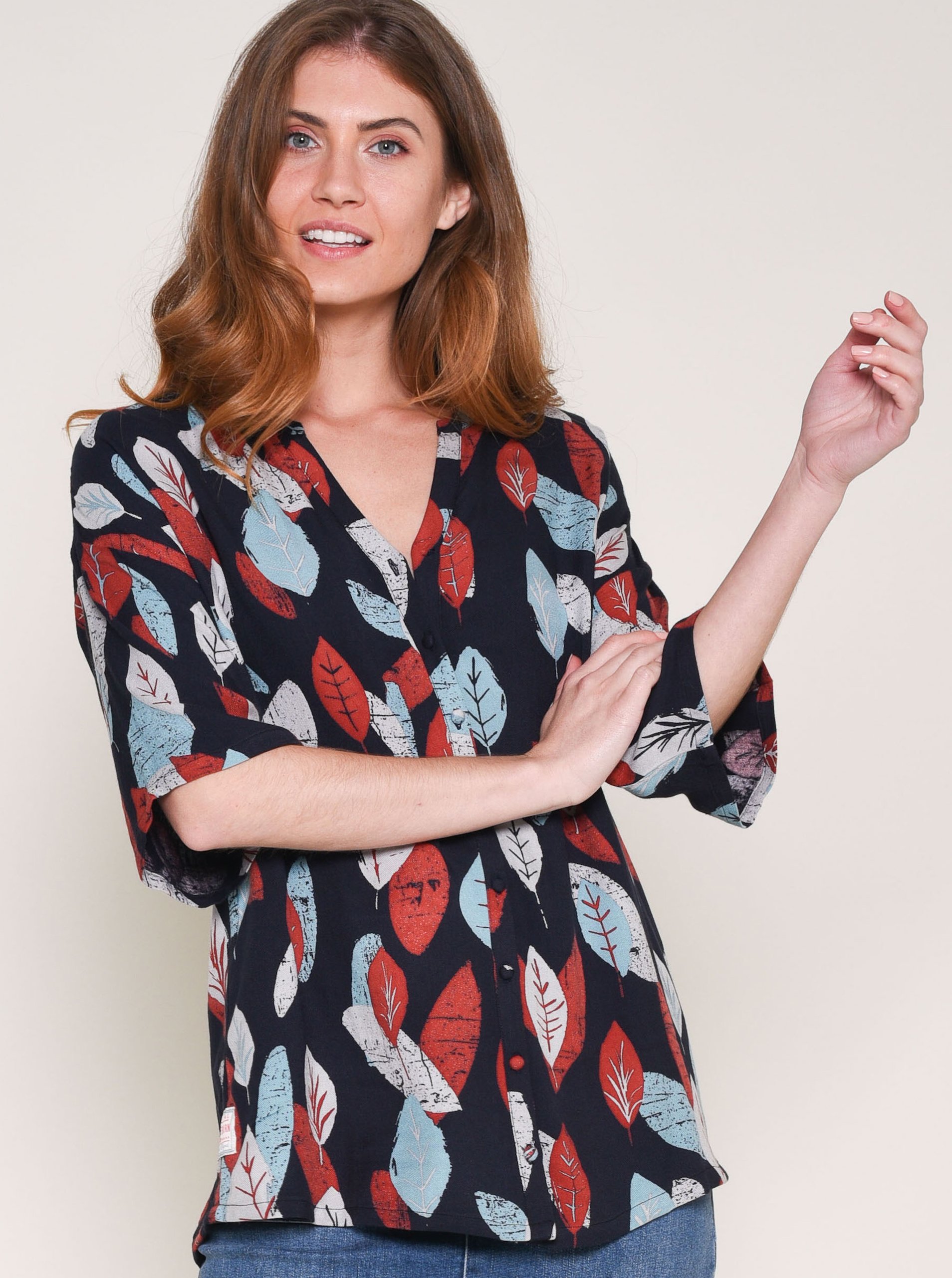 Brakeburn Dark Blue Patterned Blouse