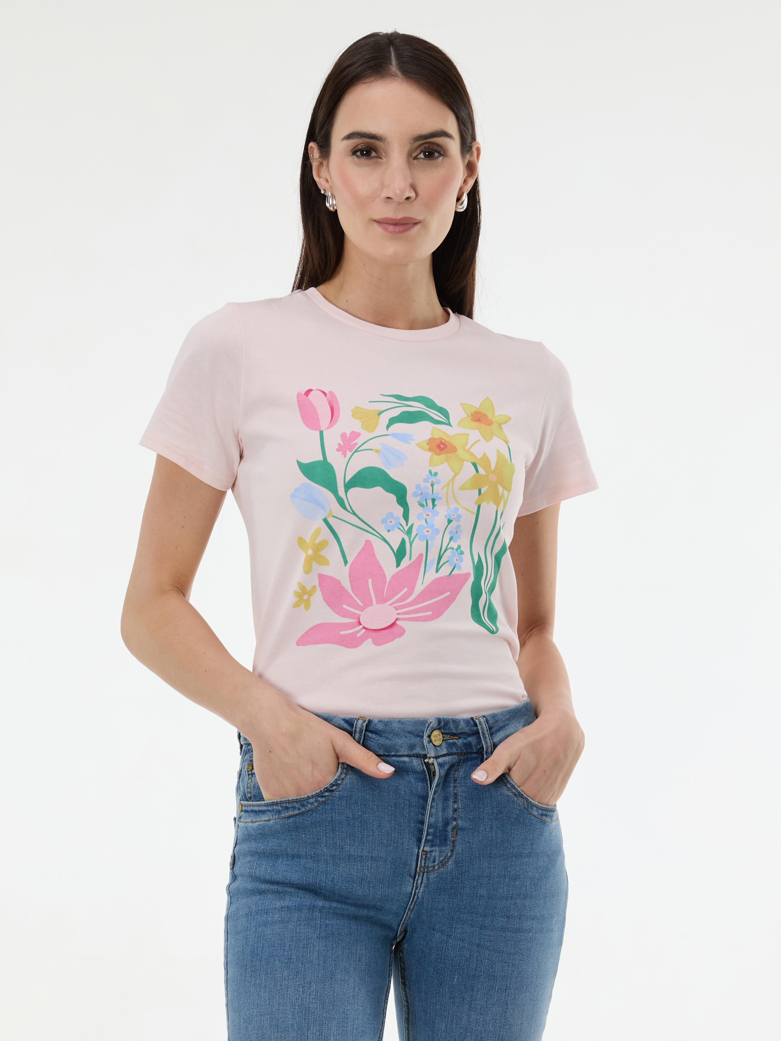 Светлорозова дамска тениска с щампа ORSAY