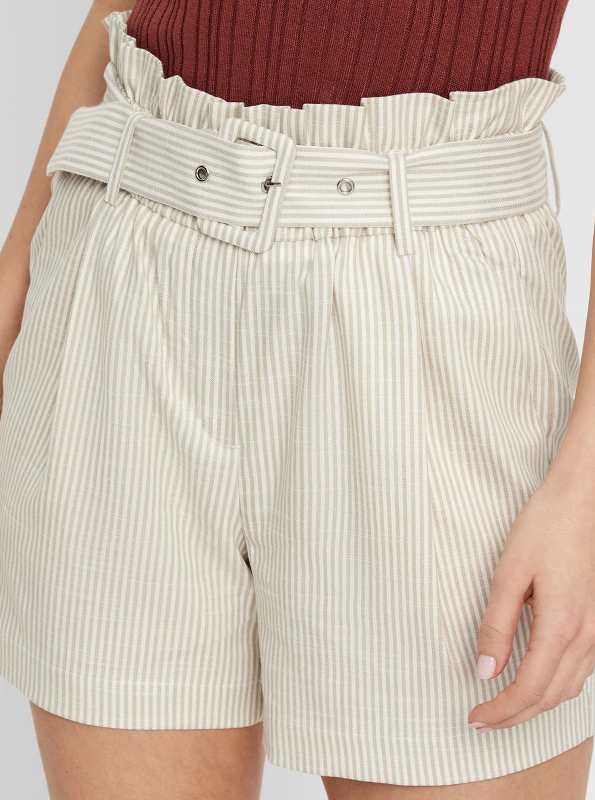 Beige Striped High Waist Shorts VERO MODA Gally - Women