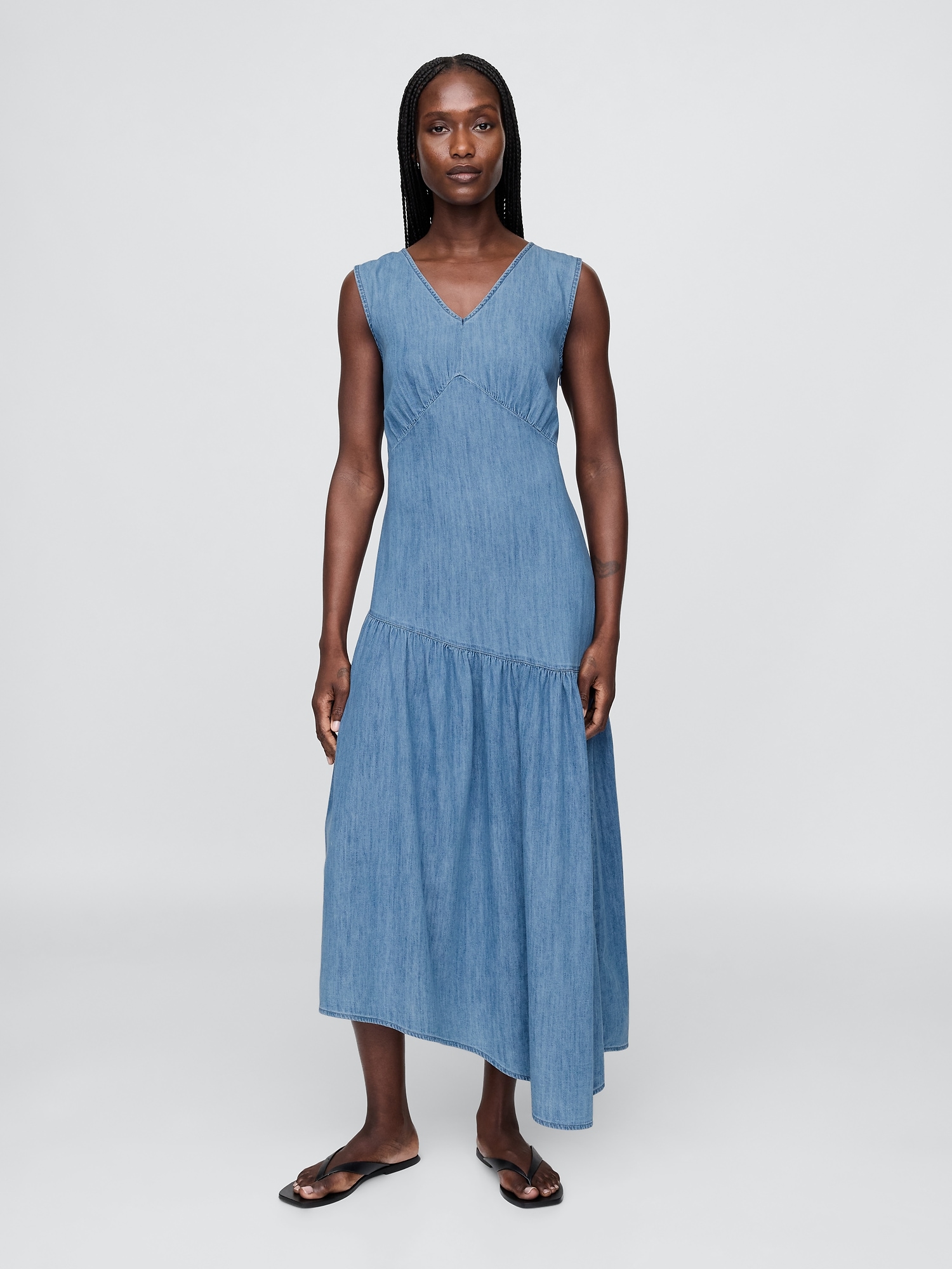 GAP Asymmetric denim midi dress - Womens