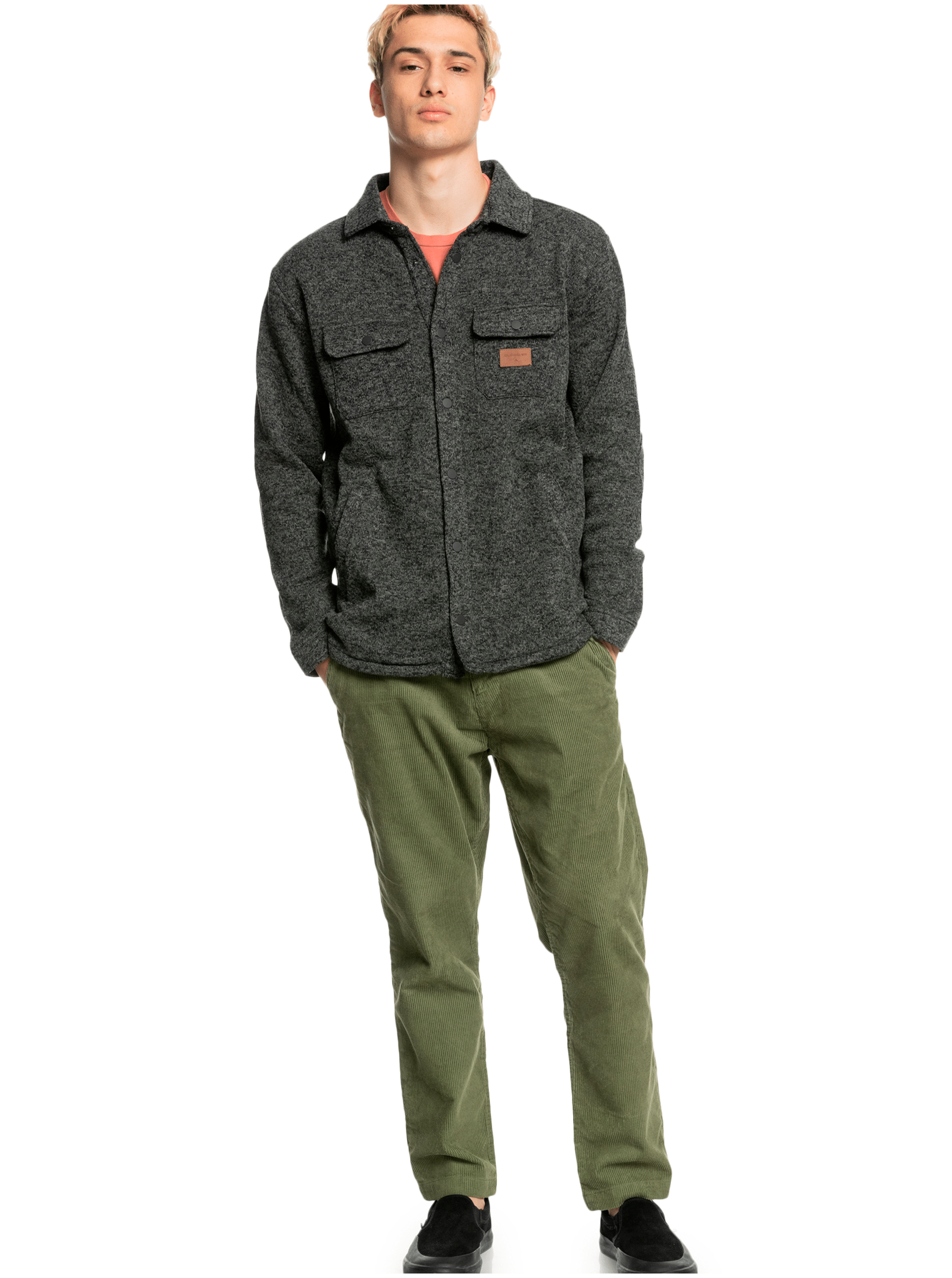 Dark Grey Men's Brindle Shirt with Quiksilver Keller Shirt Pockets - Men's