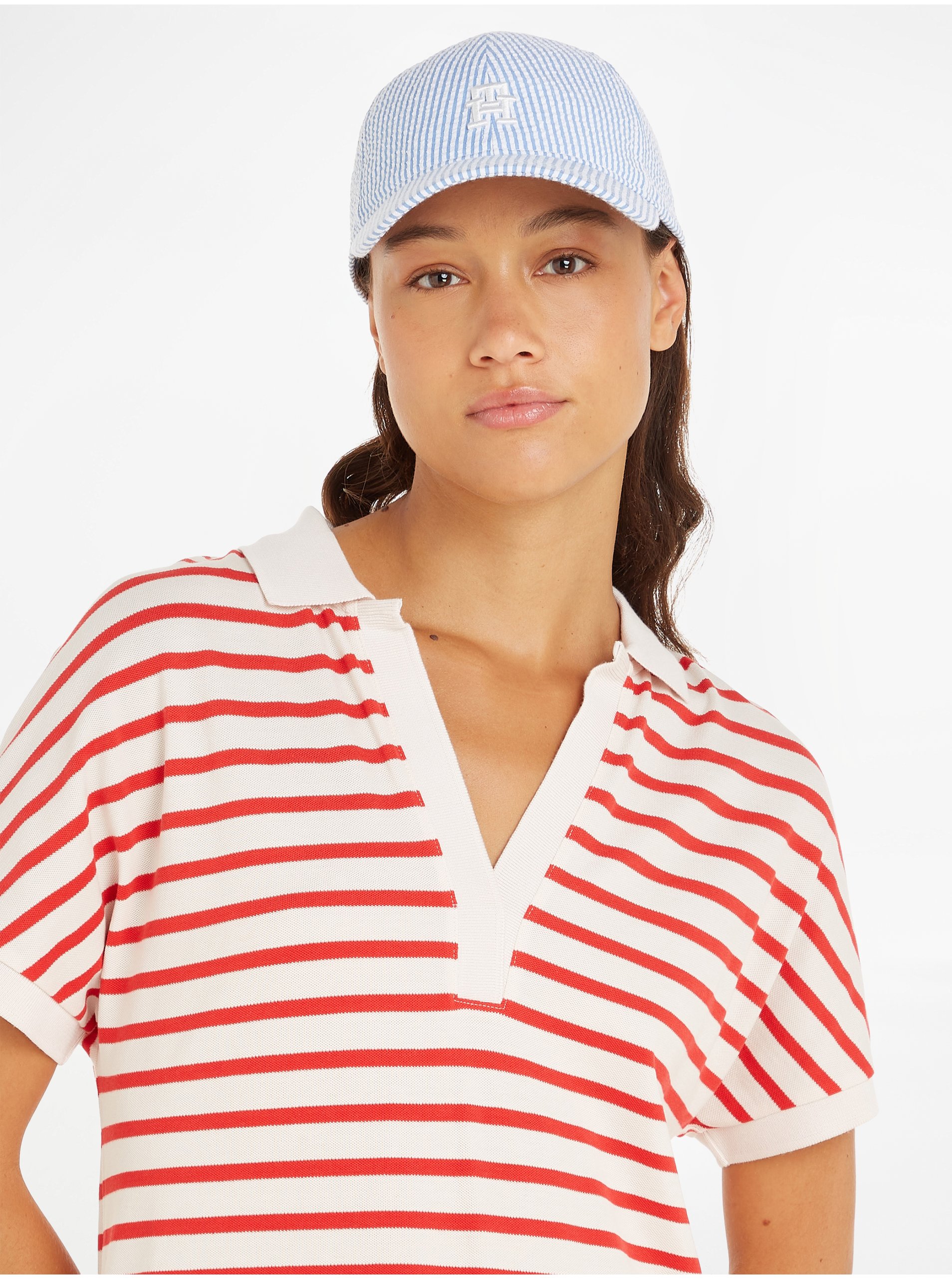 Blue and White Ladies Striped Cap Tommy Hilfiger Iconic Prep - Women
