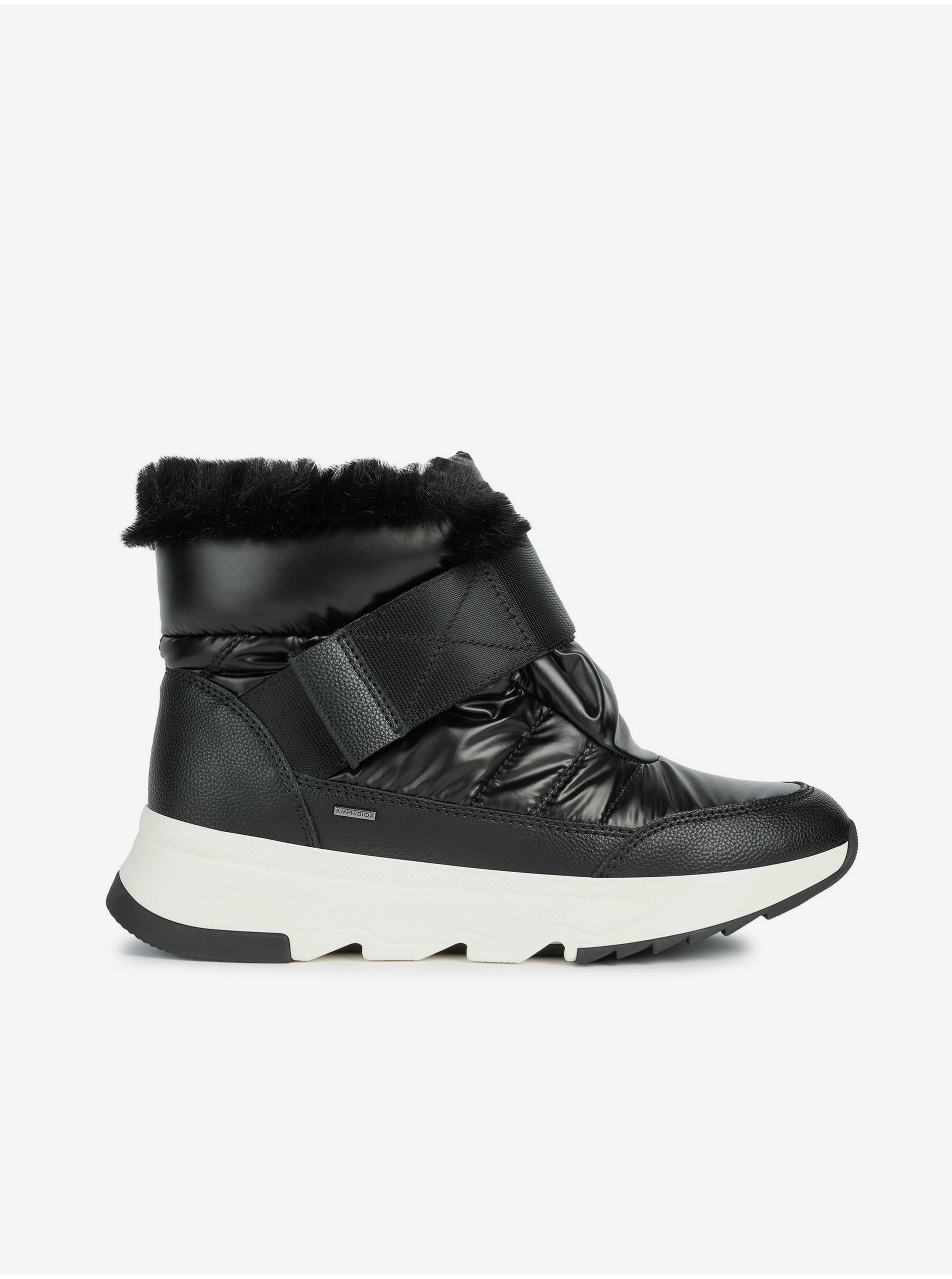 Black womens snow boots with faux fur Geox Falena - Womens