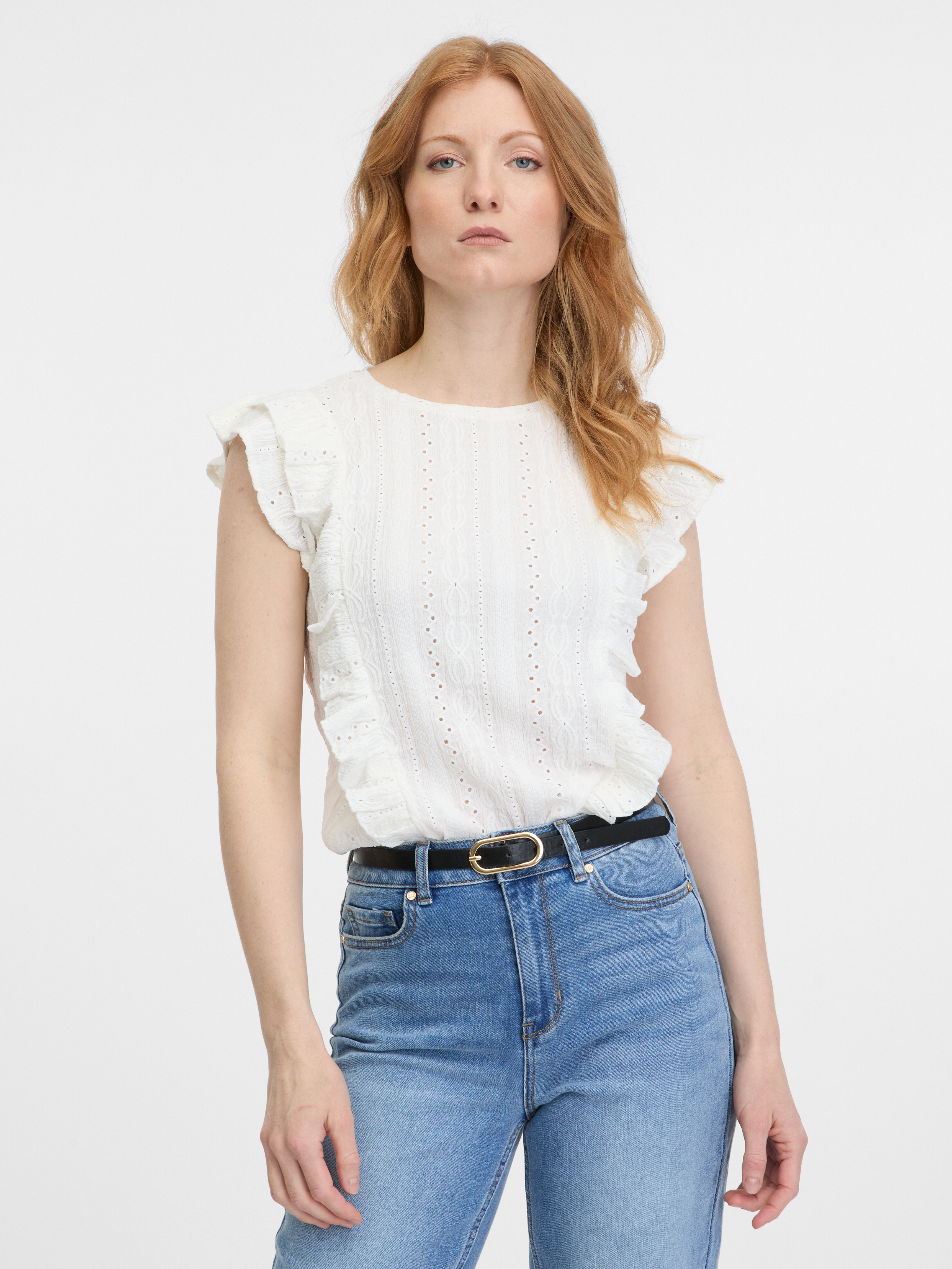 Orsay White Women's T-shirt With Ruffles - Women