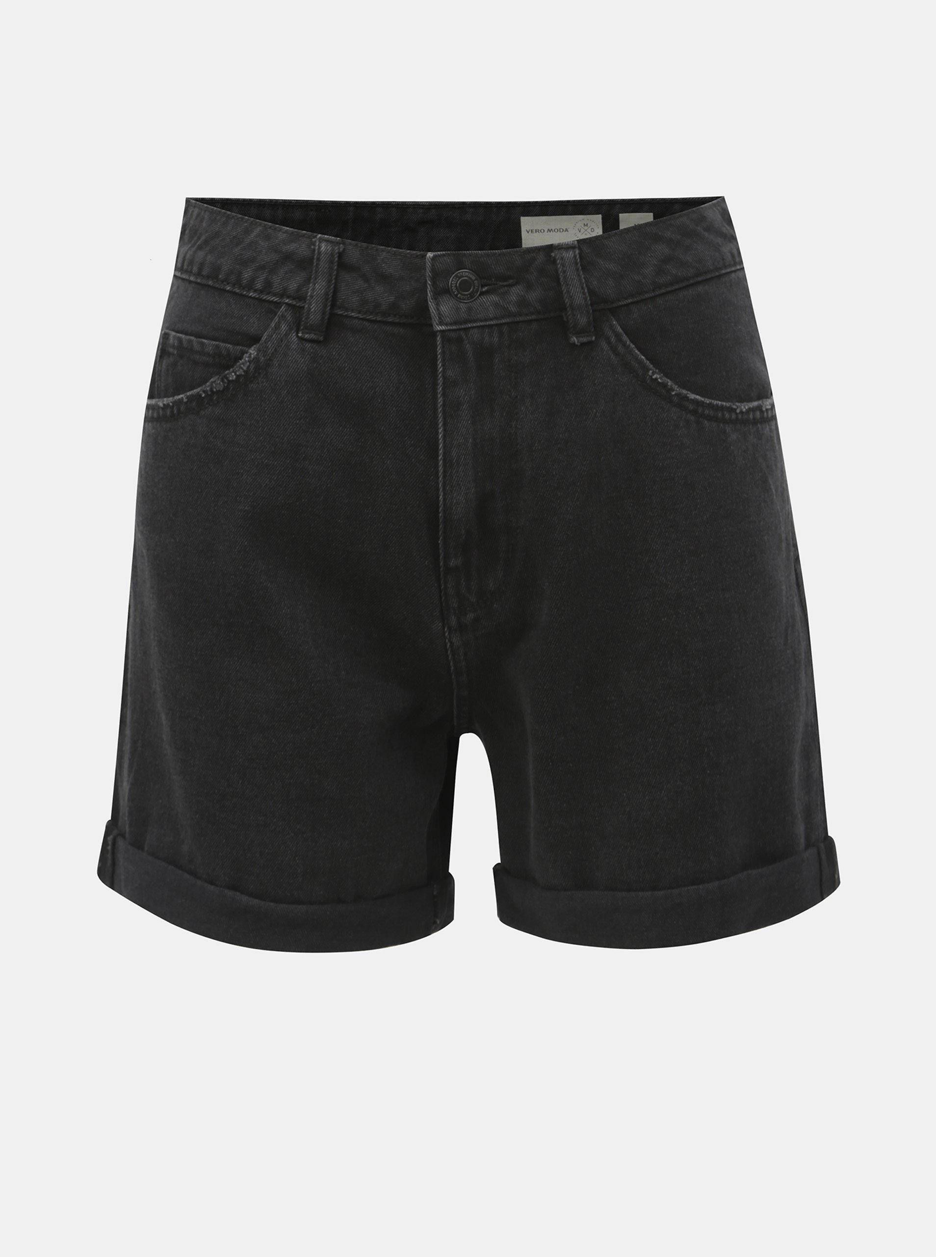 Pantaloni scurti gri inchis din denim cu talie inalta VERO MODA Nineteen