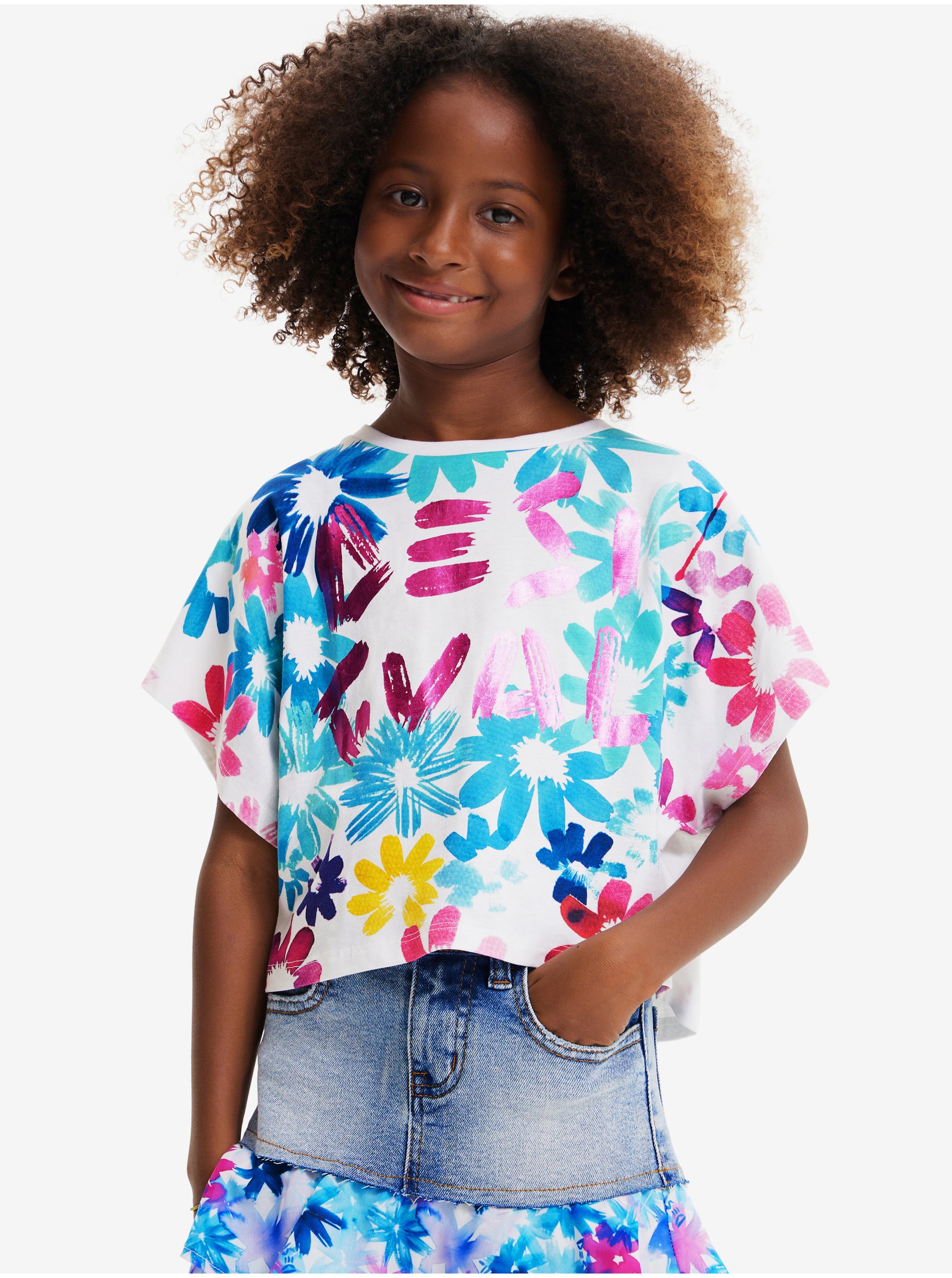 Blue and white girly floral T-shirt Desigual Biscuit - Girls