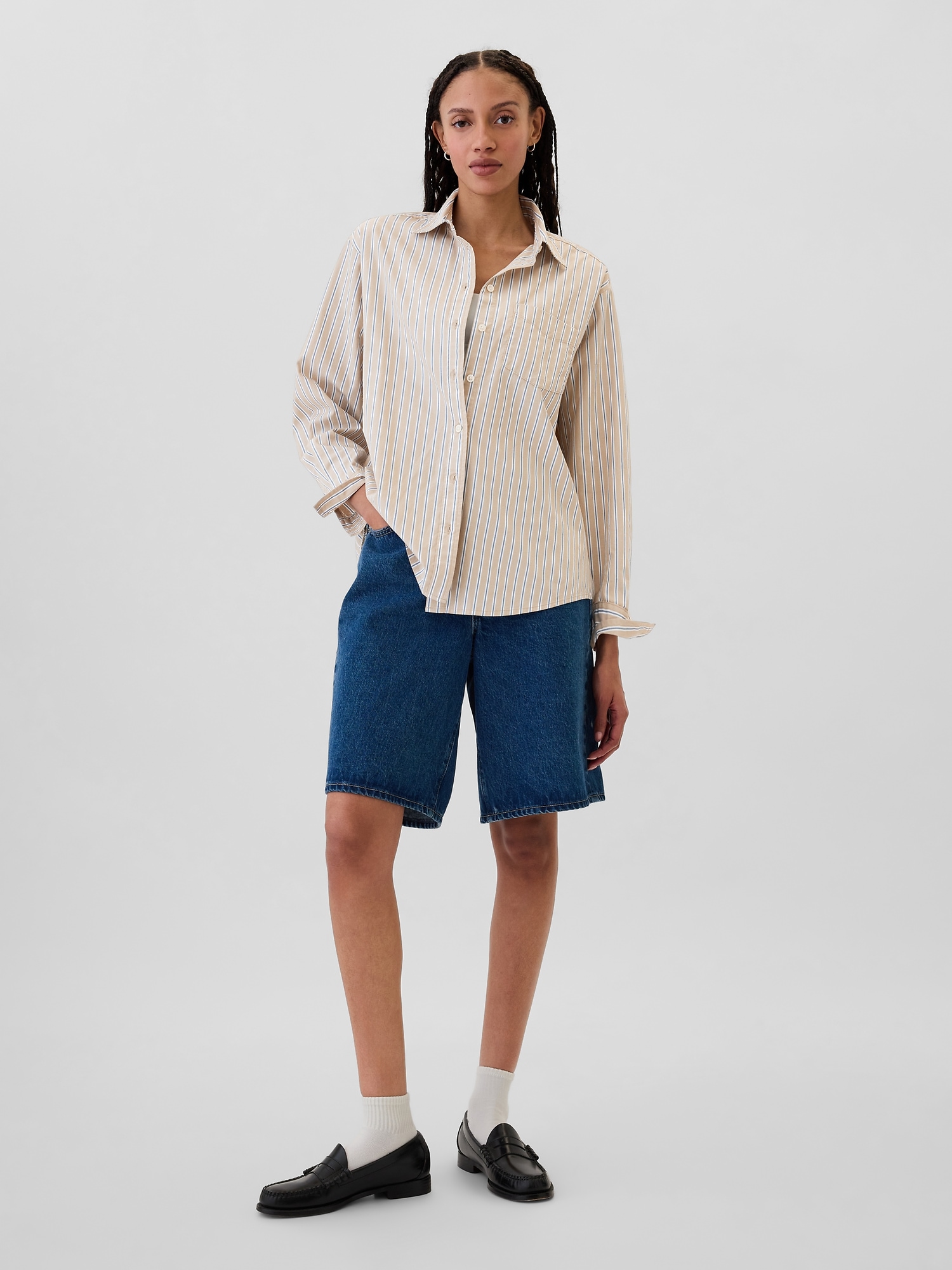 GAP Striped Oversize Shirt Poplin Big Shirt - Women's