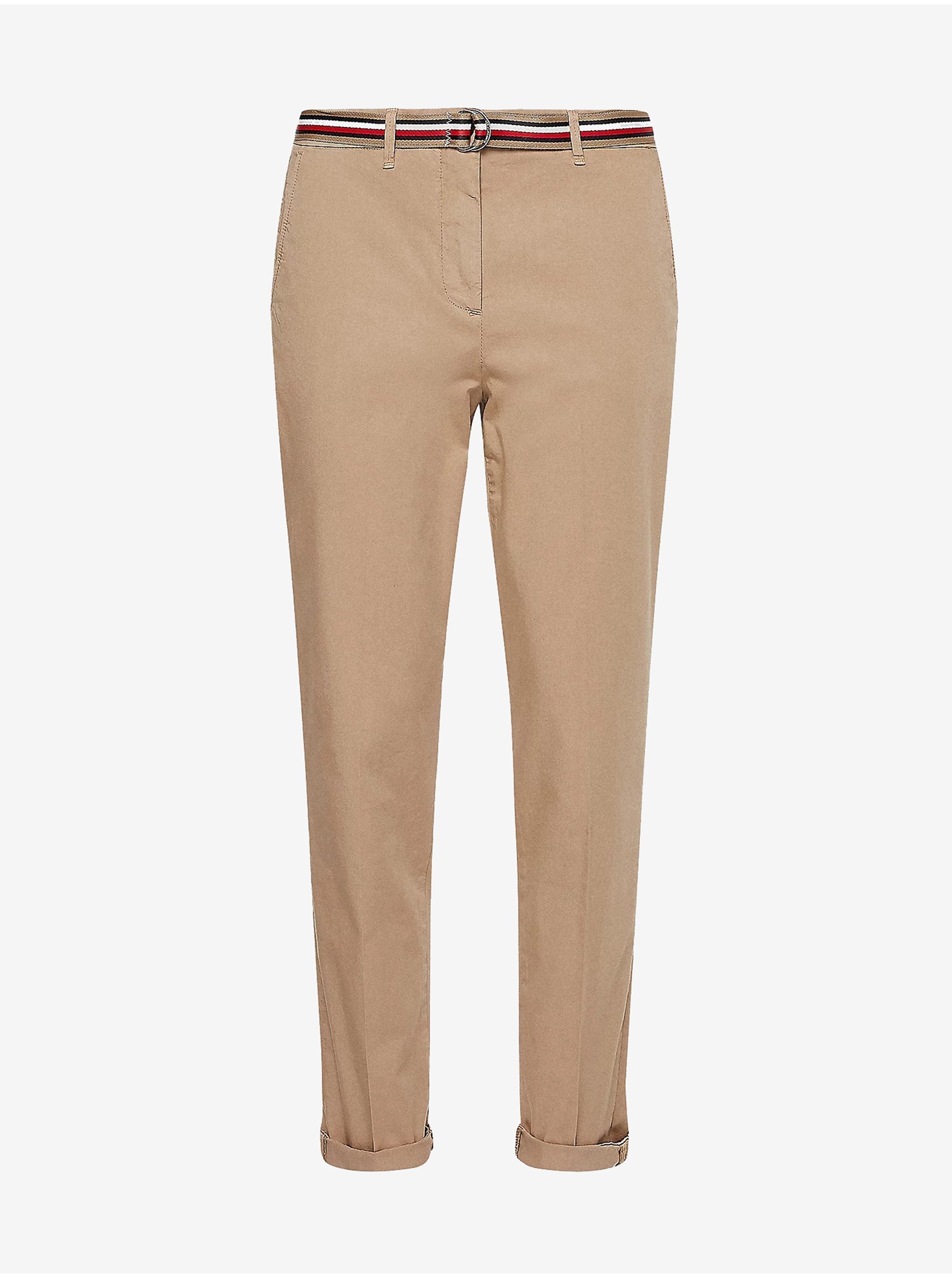 Béžové dámske chino nohavice s opaskom Tommy Hilfiger Hailey