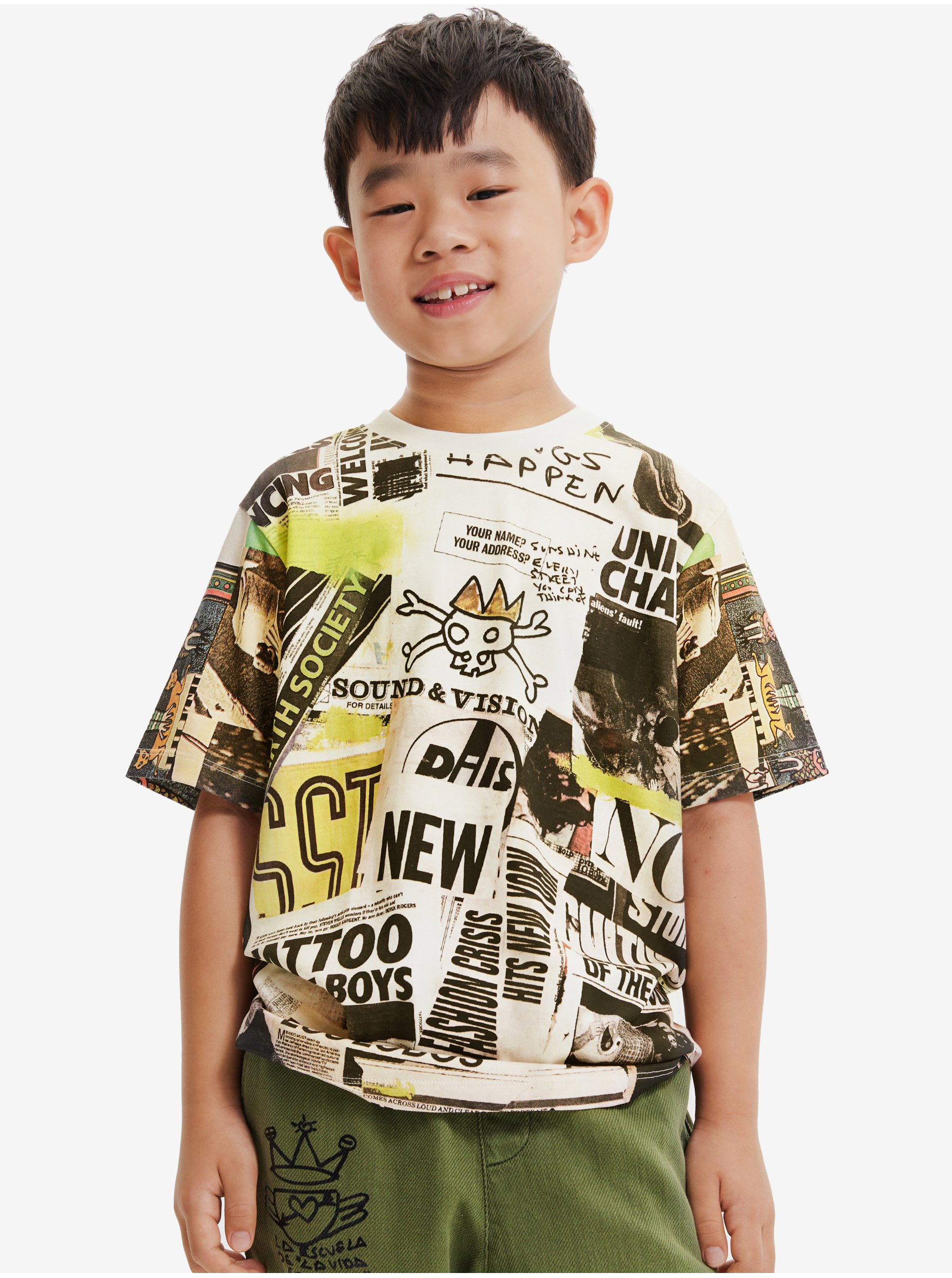 Cream Desigual Negro Printed Boys T-Shirt - Boys