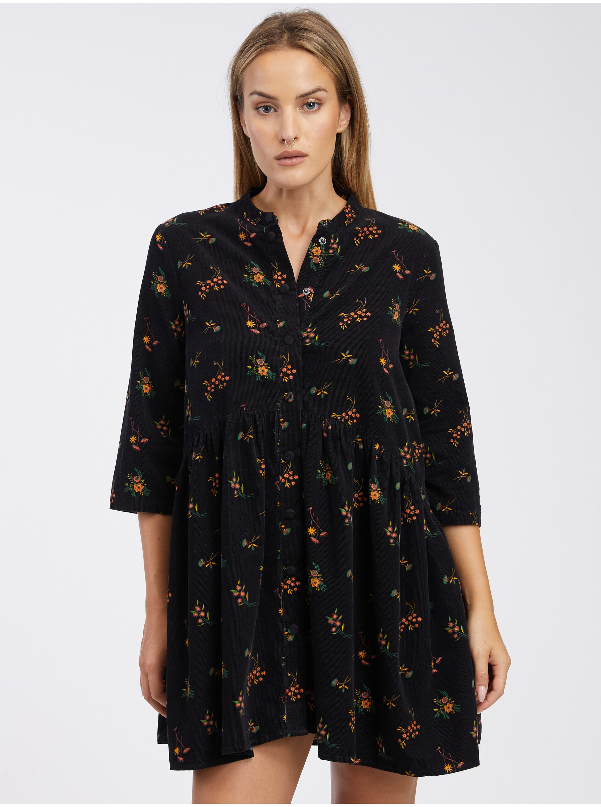 Levně Černé dámské košilové manšestrové šaty ONLY Chicago - Dámské