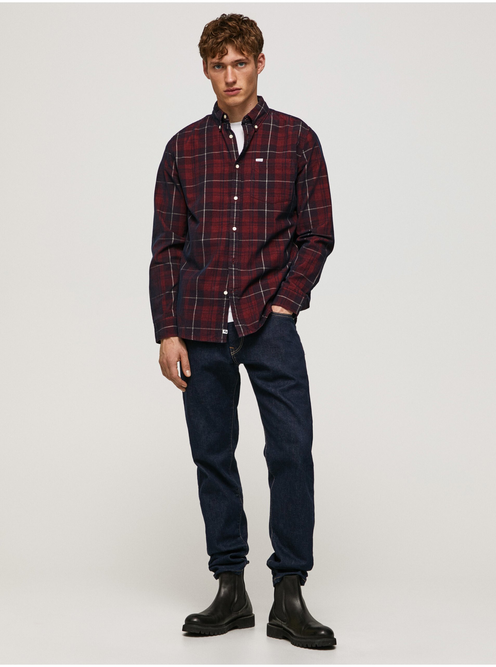 Burgundy Men's Plaid Shirt Pepe Jeans Freshfield - Men's