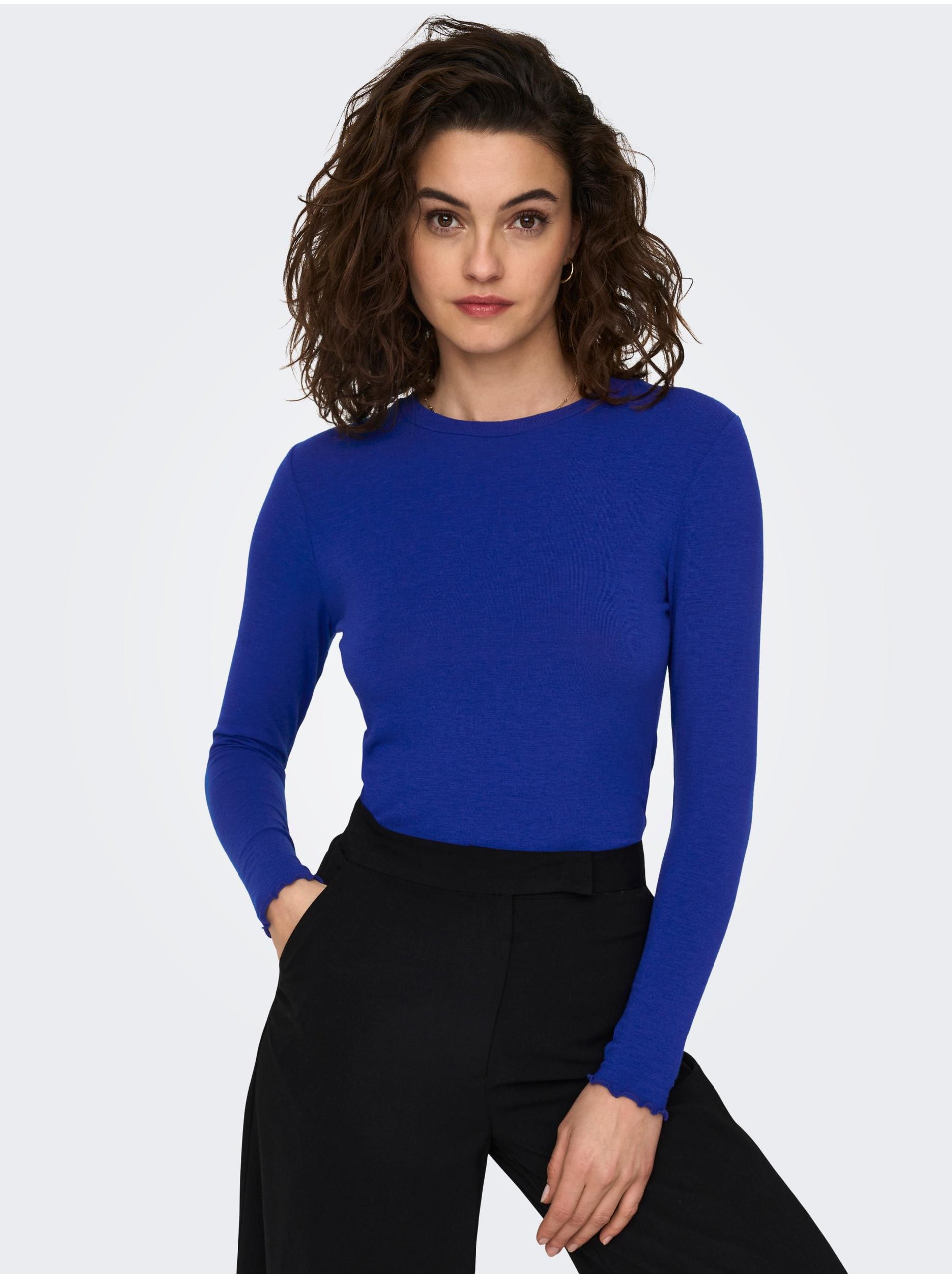 Levně Tmavě modré dámské basic tričko ONLY Lamour - Dámské