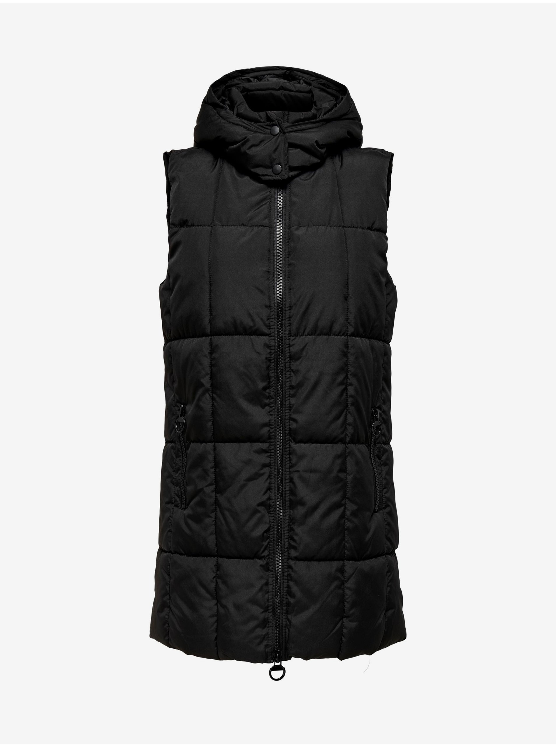 Black Women's Extended Quilted Vest with Hood JDY Daisy Ladies