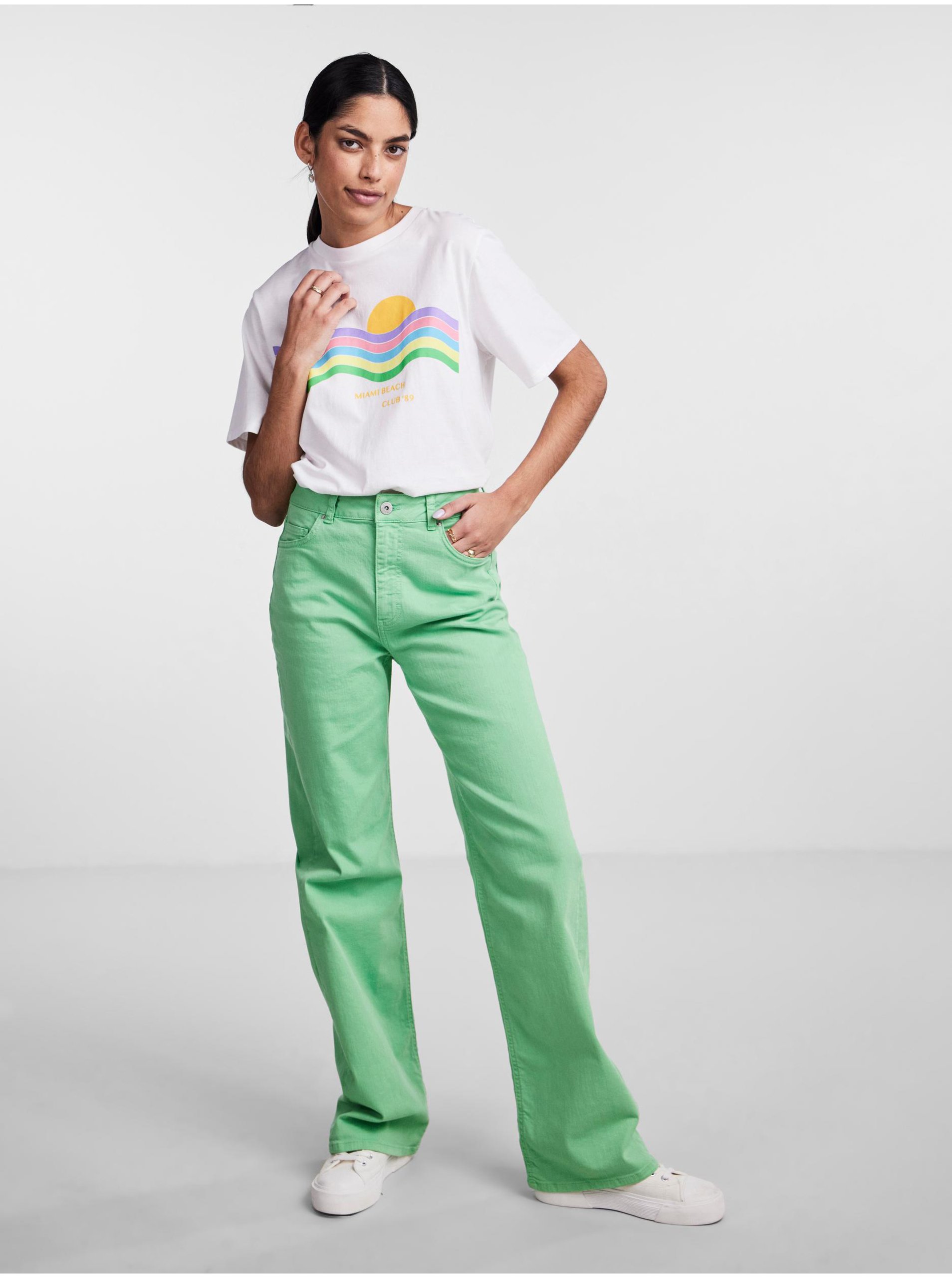 Light Green Women's Wide Jeans Pieces Holly - Women