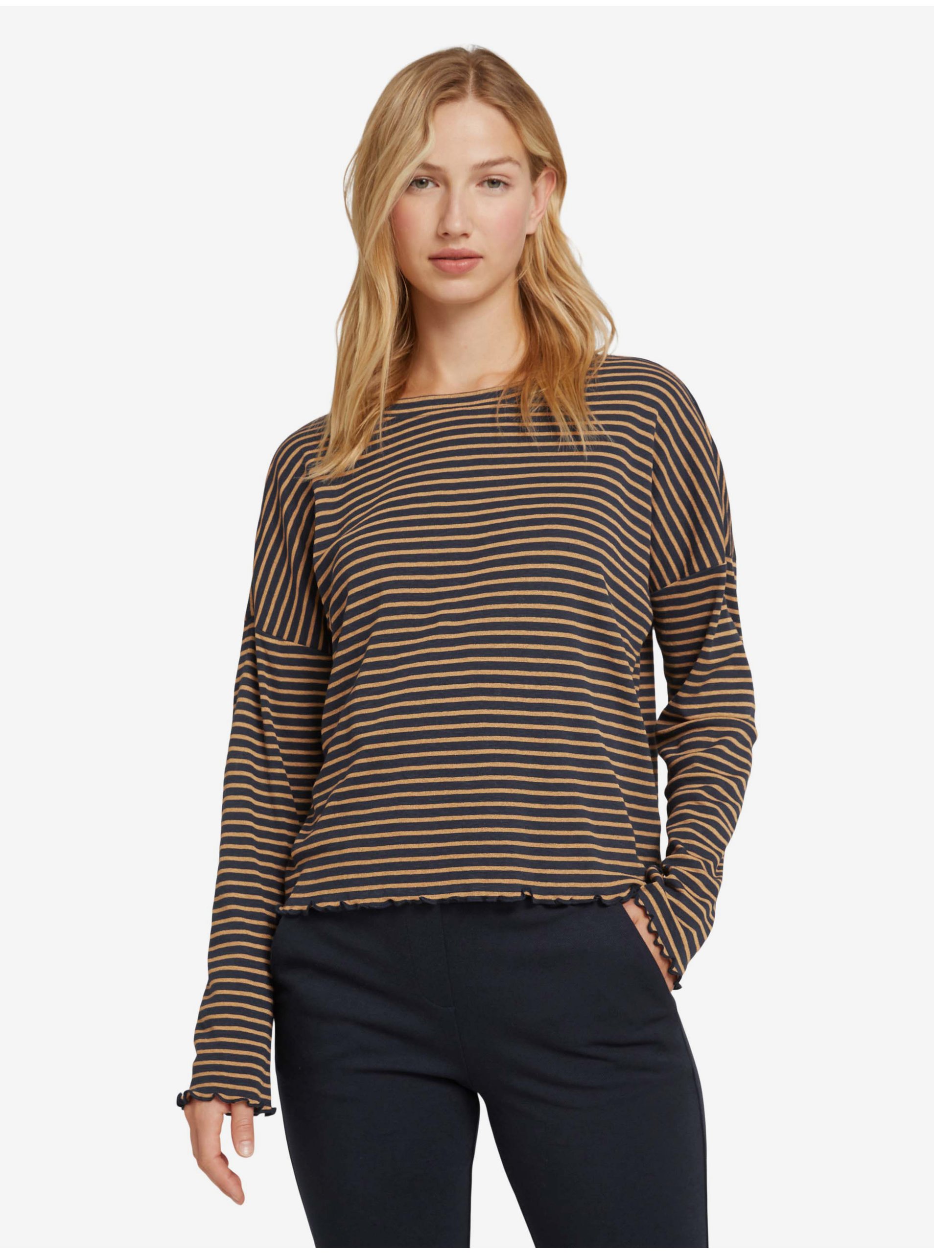 Brown and Black Women Striped T-Shirt Tom Tailor Denim - Women