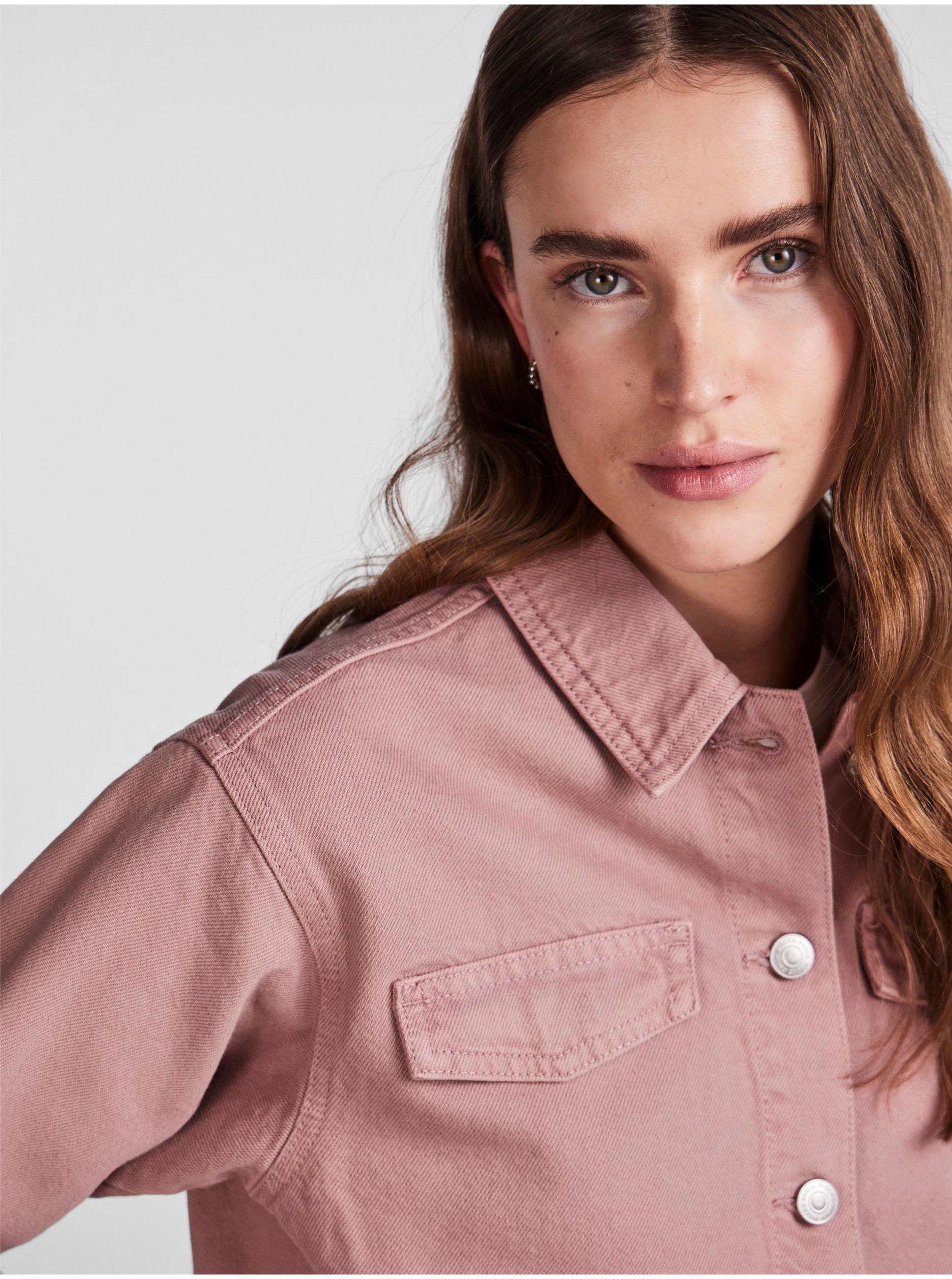 Jachete din denim pentru femei Pieces - roz prafuit