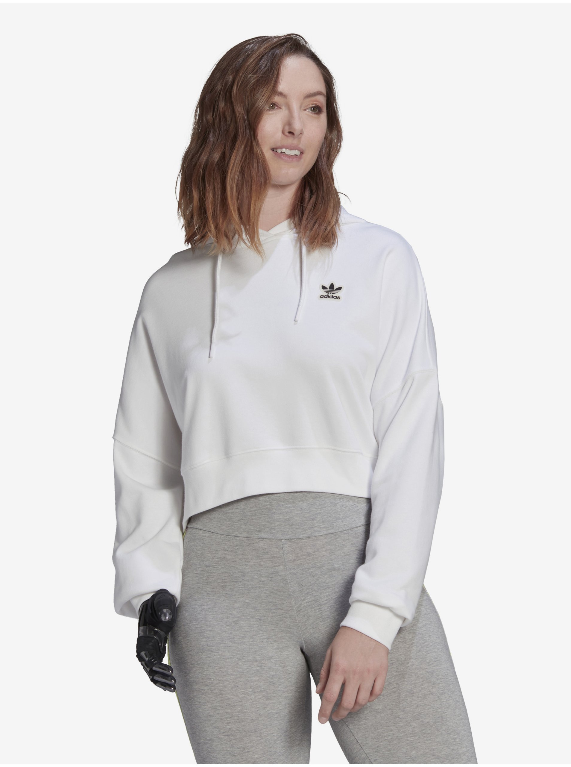 Levně Bílá dámská cropped mikina s kapucí adidas Originals - Dámské