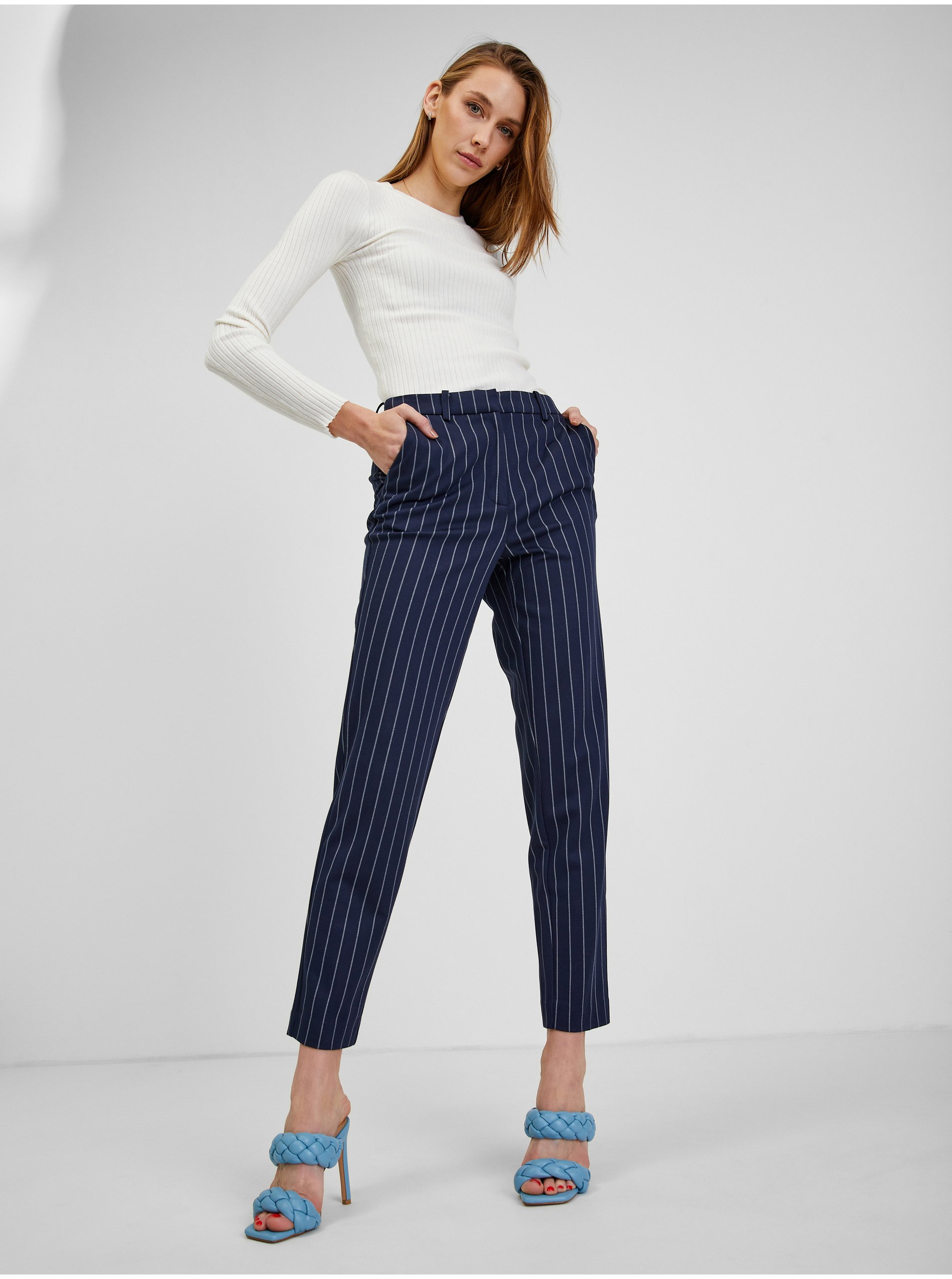 Pantaloni chino pentru femei ORSAY - albastru inchis, alb